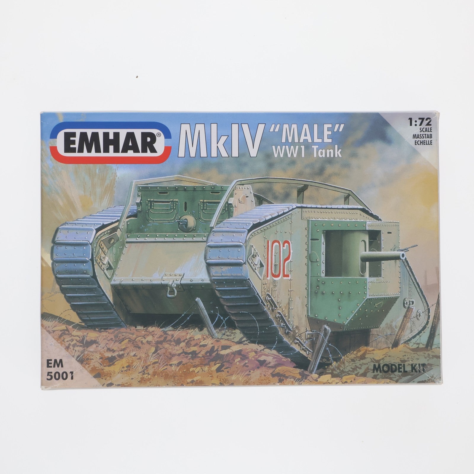 【中古即納】[PTM] 1/72 Mk.IV 『MALE』 WW1 TANK 第一次世界大戦 イギリス軍 マークIV 雄 菱形戦車 プラモデル(EM5001) EMHAR(エマー)(19961231)