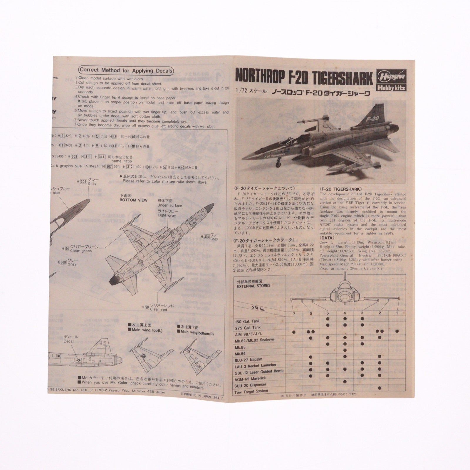 【中古即納】[PTM] Dシリーズ No.21 1/72 ノースロップ F-20 タイガーシャーク プラモデル(D21) ハセガワ(19991231)