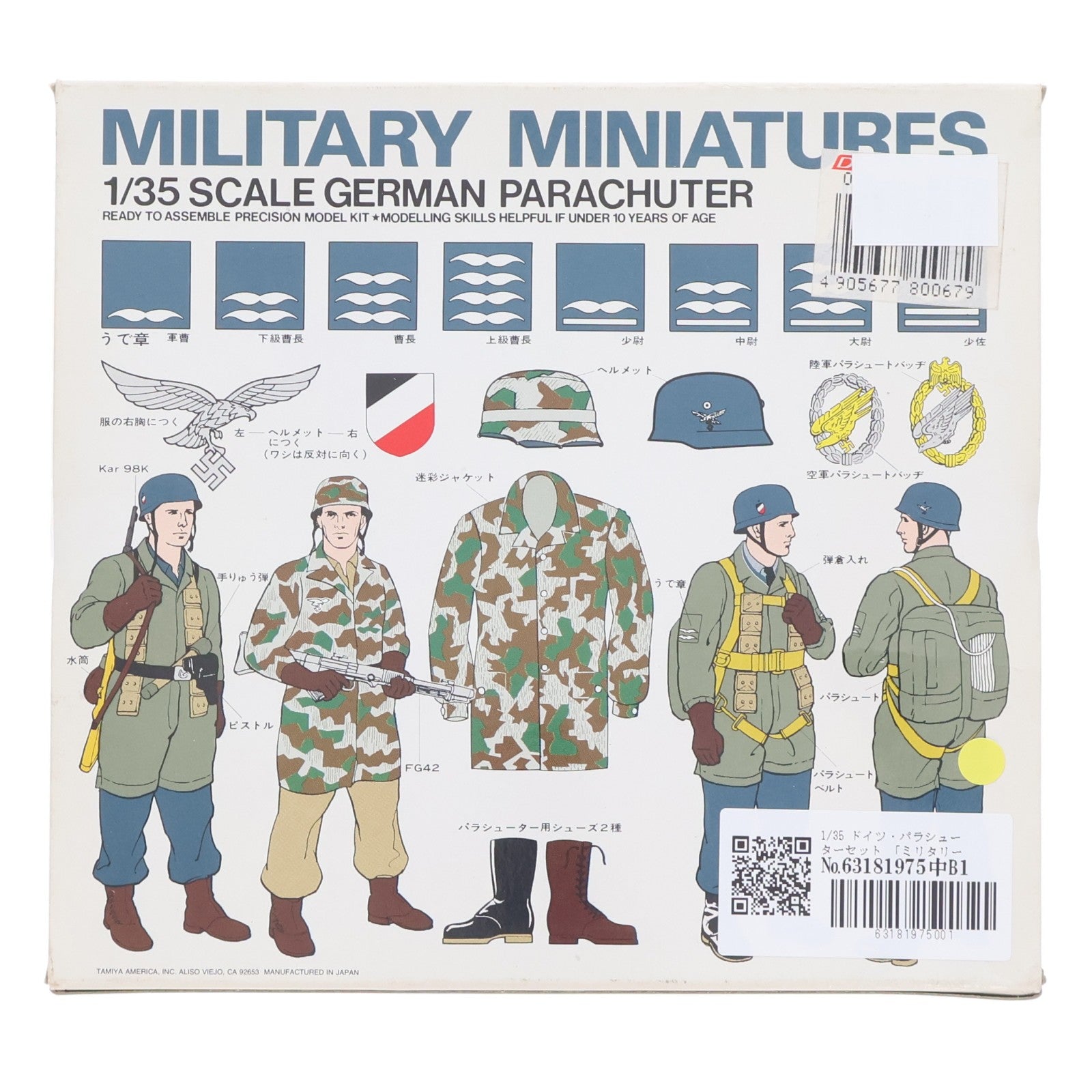 【中古即納】[PTM] ミリタリーミニチュアシリーズ 1/35 ドイツ・パラシューターセット 定価250円版 プラモデル(35012) タミヤ(19991231)