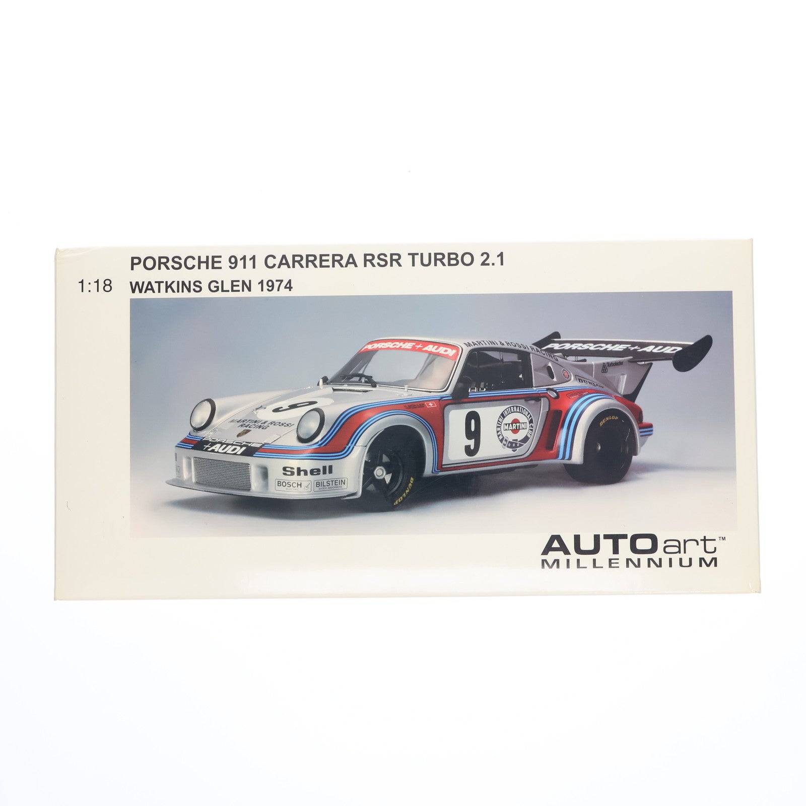 【中古即納】[MDL] MILLENNIUM 1/18 PORSCHE 911 CARRERA RSR TURBO 2.1 WATKINS GLEN 1974 MARTINI #9(ホワイト×レッド×ブルー) 完成品 ミニカー(87475) AUTOart(オートアート)(20070520)