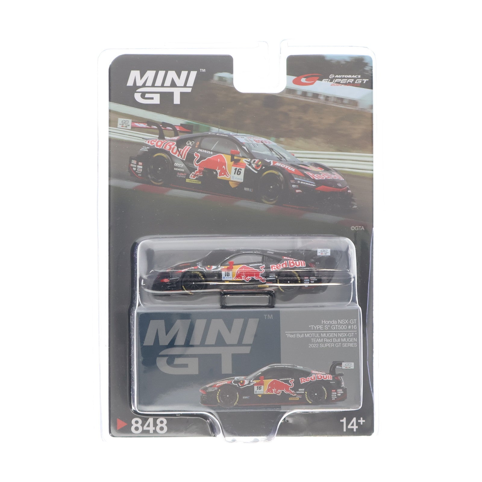 【中古即納】[MDL] MINI-GT 1/64 Honda NSX-GT Type S GT500 SUPER GTシリーズ 2022 #16 Red Bull MOTUL MUGEN NSX-GT TEAM Red Bull MUGEN(左ハンドル) 完成品 ミニカー(MGT00848-BL) TSM(トゥルースケールミニチュアズ)(20250331)