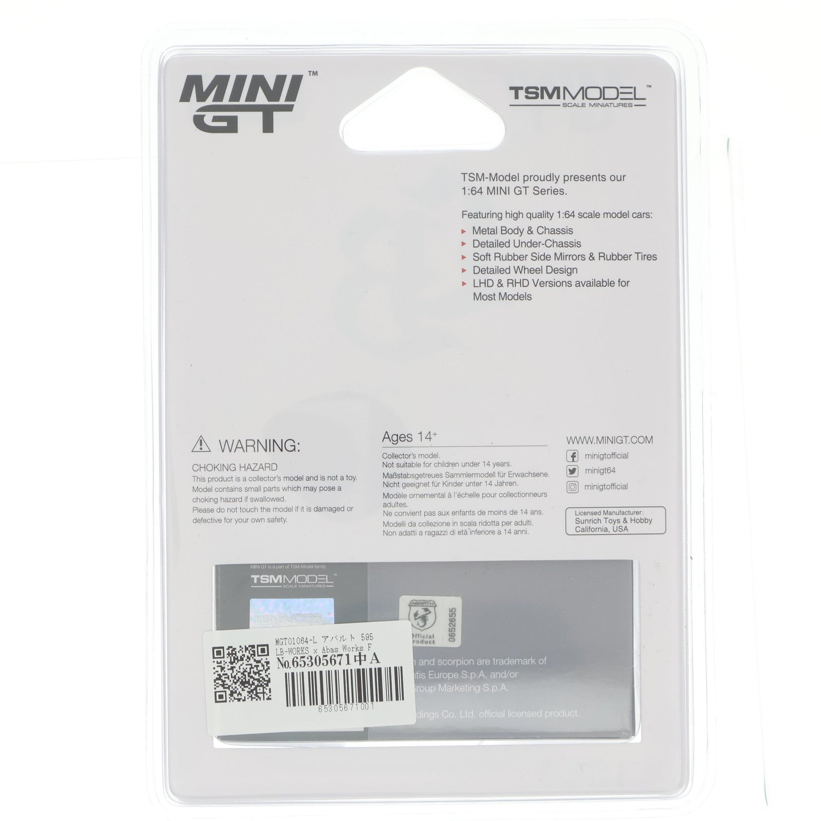 【中古即納】[MDL] MINI-GT 1/64 アバルト 595 LB-WORKS x Abas Works Fighters(左ハンドル) 完成品 ミニカー(MGT01064-L) TSM(トゥルースケールミニチュアズ)(20251121)