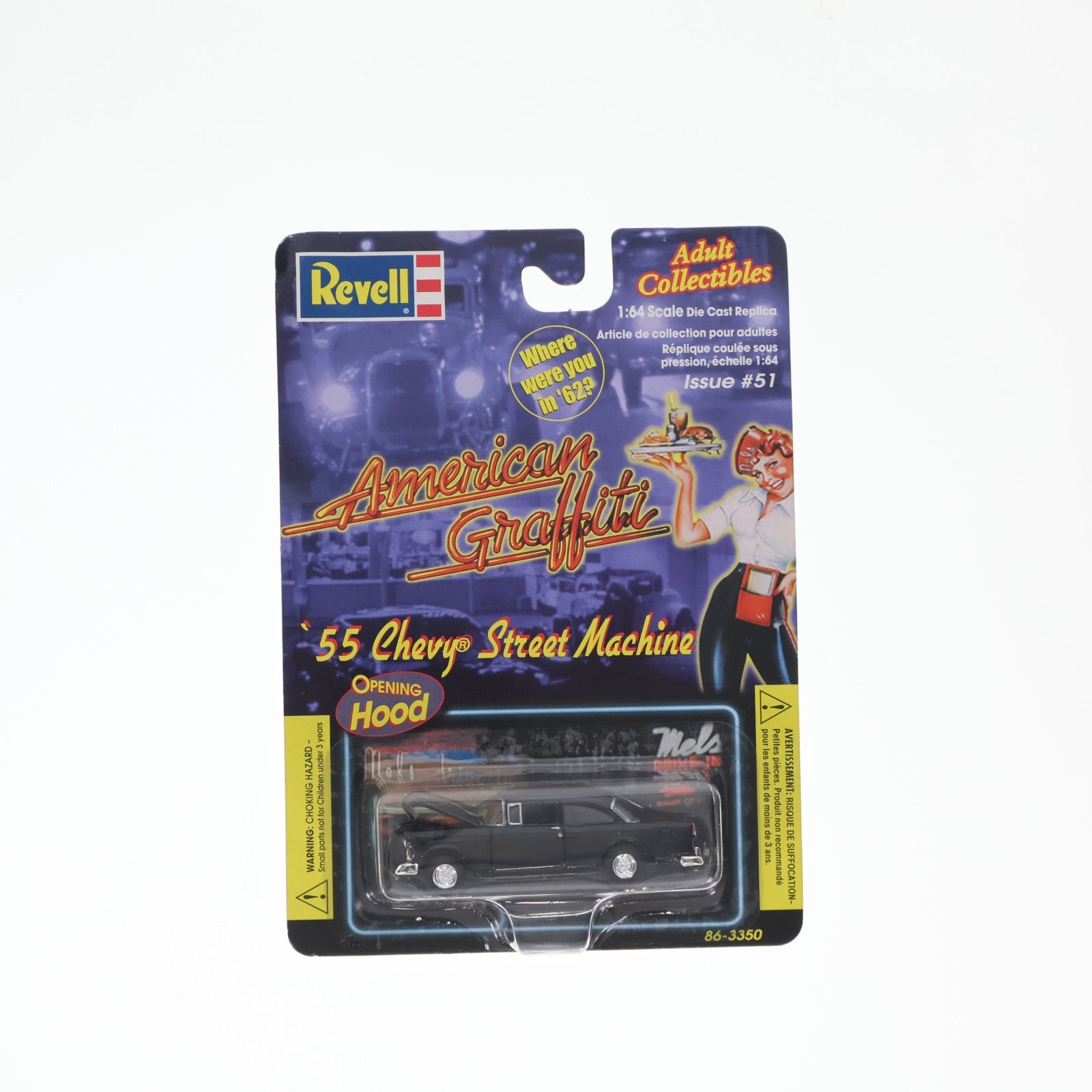 【中古即納】[MDL] American Graffiti Issue #51 1/64 '55 Chevy Street Machine Black 完成品 ミニカー(86-3350) Revell(レベル)(20000101)