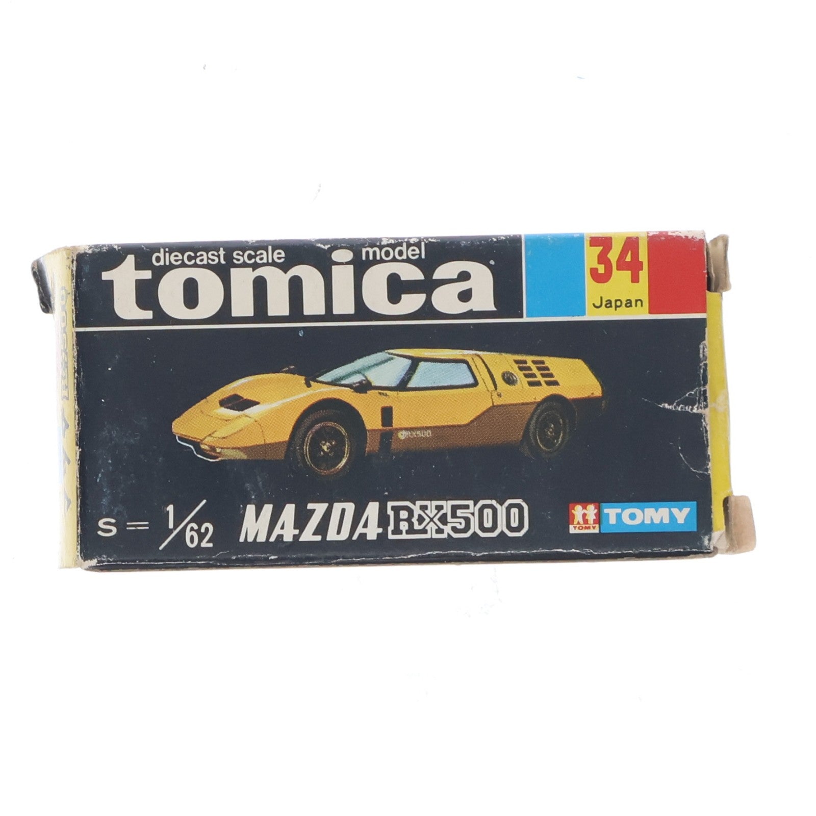 【中古即納】[MDL] トミカ No.34 1/62 マツダ RX500(イエロー×ブルー/黒箱/1Hホイール/日本製) 完成品 ミニカー トミー(19991231)