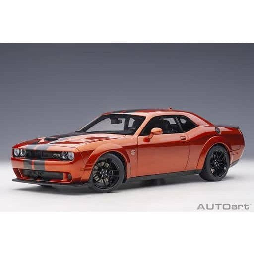 【中古即納】[MDL] オートアート・コンポジットモデルシリーズ 1/18 ダッジ チャレンジャー SRT ヘルキャット ワイドボディ 2018(メタリック・オレンジ×メタリック・グレー・ストライプ) 完成品 ミニカー(71736) AUTOart(オートアート)(20210122)