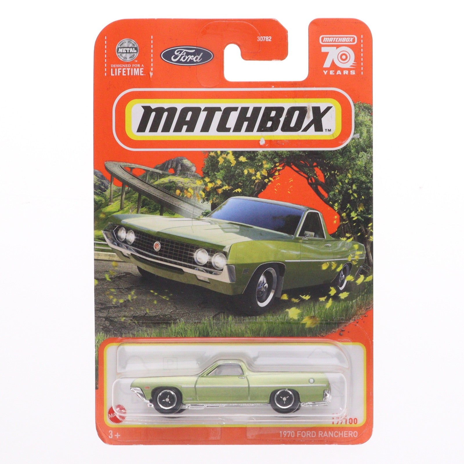 【中古即納】[MDL] (単品) MATCHBOX(マッチボックス) ベーシックカー アソート LIFETIME 70YEARS 1/64 1970 FORD RANCHERO(フォード ランチェロ) グリーン 完成品 ミニカー(HKW40) マテル(20230128)