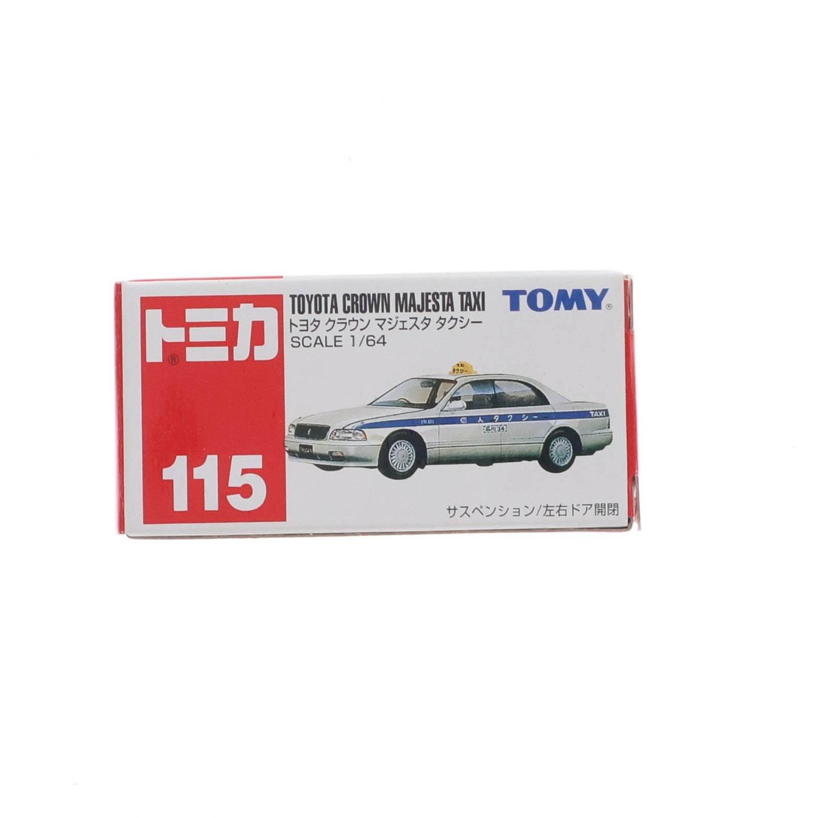【中古即納】[MDL] トミカ No.115 1/64 トヨタ クラウンマジェスタタクシー(ホワイト/赤箱/中国製/箱TOMY赤文字) 完成品 ミニカー トミー(19991231)
