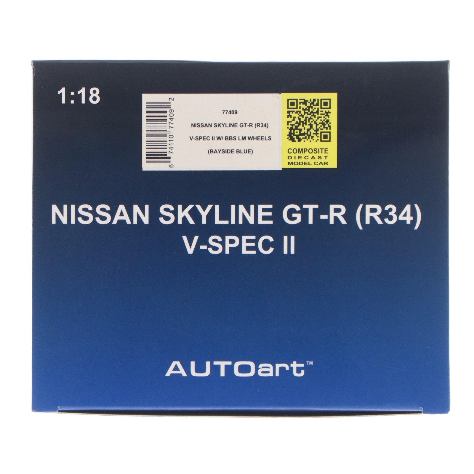 【中古即納】[MDL] 1/18 日産 スカイライン GT-R(R34) Vスペック II 『BBS LM ホイール・バージョン』(ベイサイドブルー) 完成品 ミニカー(77409) AUTOart(オートアート)(20210829)