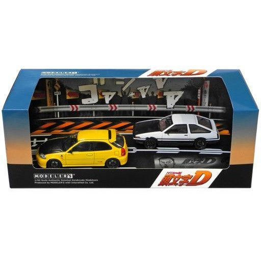 【中古即納】[MDL] 1/64 頭文字D(イニシャルD) セットVol.12 舘智幸 東堂商会シビック(EK9) & 藤原拓海トレノ(AE86) 完成品 ミニカー(MD64212) モデラーズ(20230406)