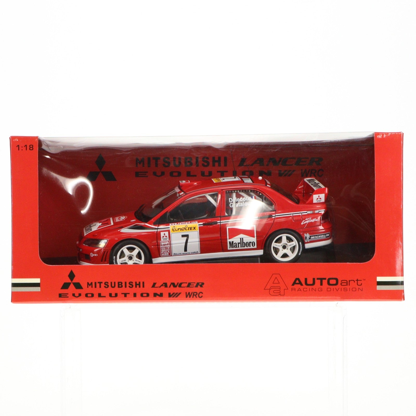 【中古即納】[MDL] 1/18 三菱 ランサーエボリューション VII WRC LinelTEX マルボロ仕様(レッド×ホワイト) 完成品 ミニカー AUTOart(オートアート)(20031231)