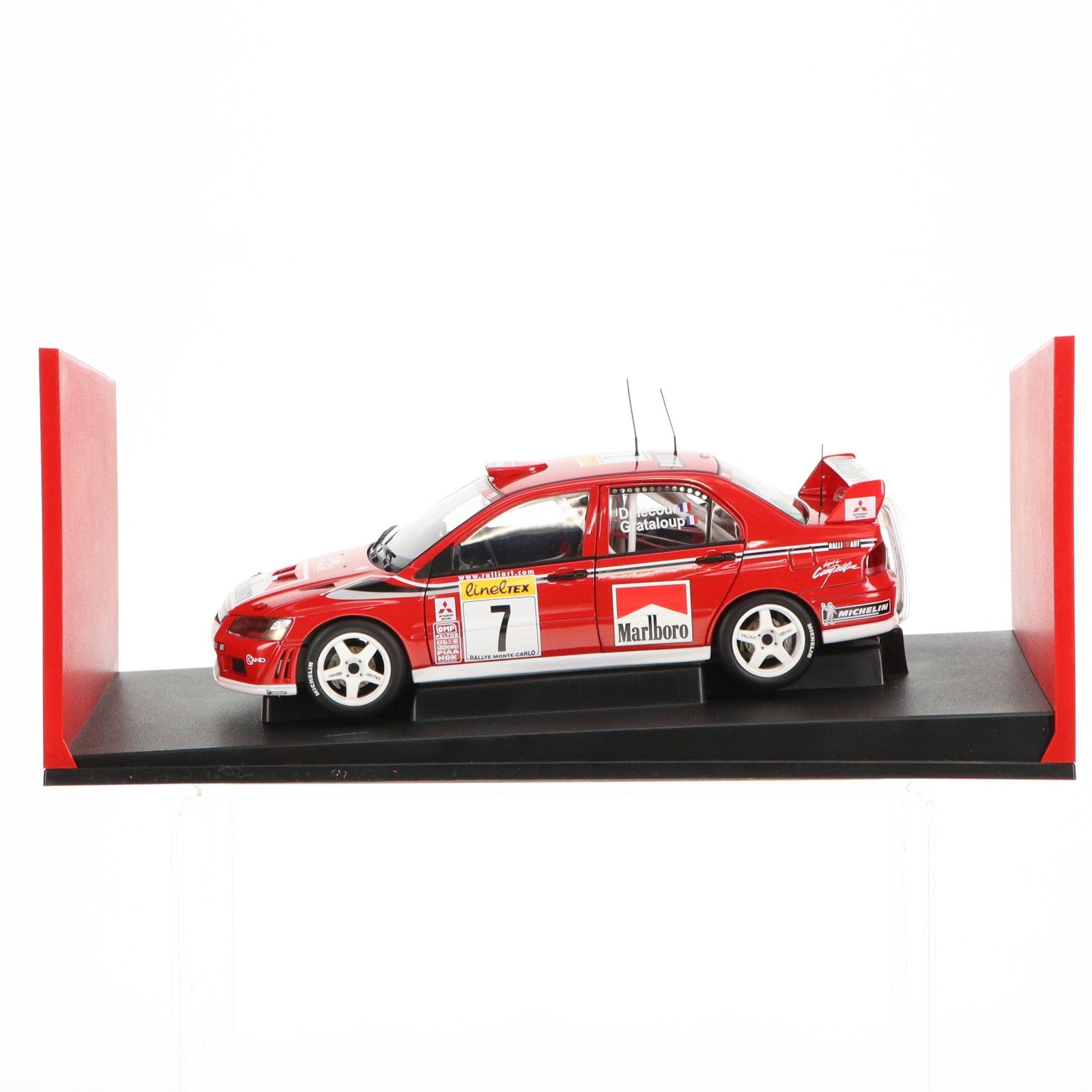 【中古即納】[MDL] 1/18 三菱 ランサーエボリューション VII WRC LinelTEX マルボロ仕様(レッド×ホワイト) 完成品 ミニカー AUTOart(オートアート)(20031231)