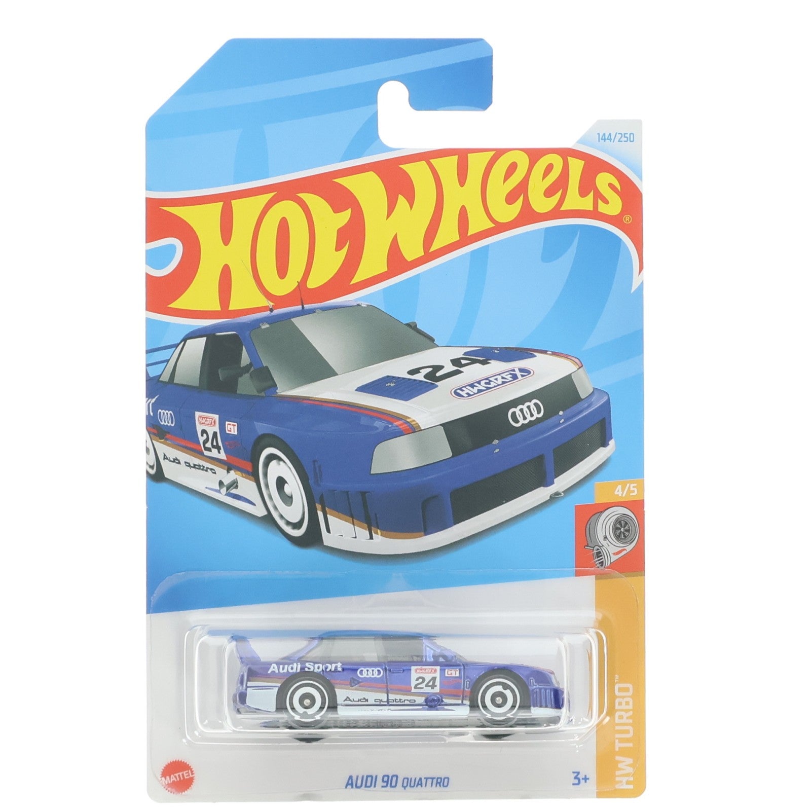 【中古即納】[MDL] Hot Wheels(ホットウィール) HW TURBO 1/64 AUDI 90 QUATTRO HWGRFX #24(ブルー×ホワイト×レッド) 完成品 ミニカー(HTC64) マテル(20241231)