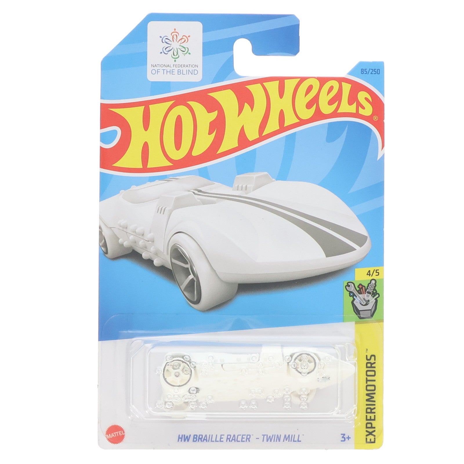 【中古即納】[MDL] Hot Wheels(ホットウィール) EXPERIMOTORS 1/64 HW BRAILLE RACER-TWIN MILL(ホワイト×グレー) 完成品 ミニカー(HKG33) マテル(20231231)