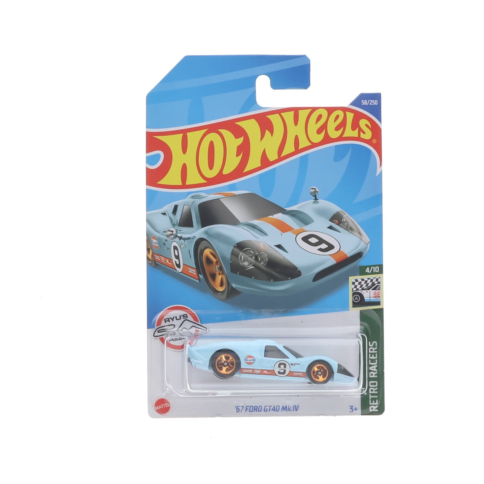【中古即納】[MDL] Hot Wheels(ホットウィール) RETRO RACERS 1/64 67 FORD GT40 Mk.IV #9(ライトブルー×オレンジ) 完成品 ミニカー(HCT72) マテル(20220328)