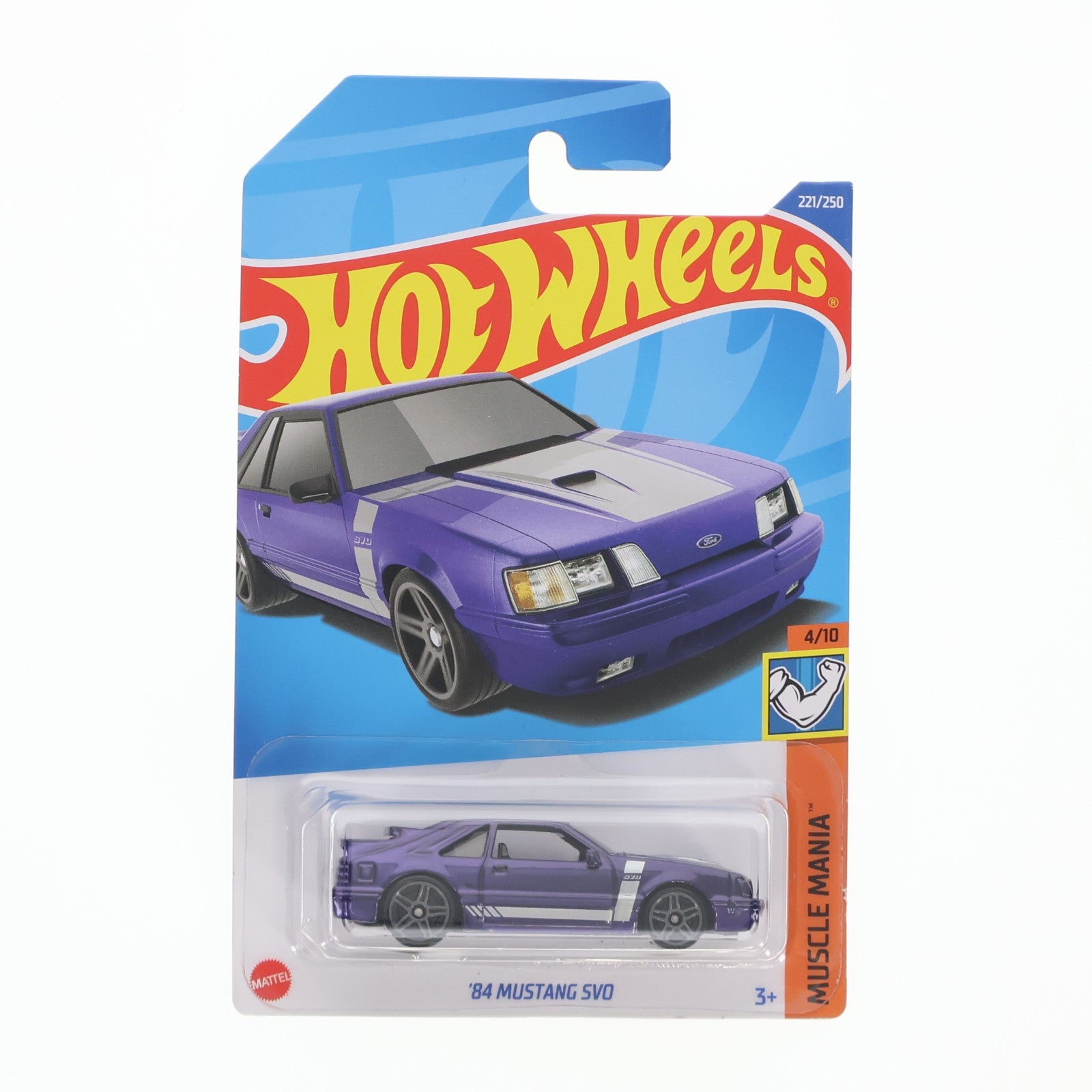 【中古即納】[MDL] Hot Wheels(ホットウィール) MUSCLE MANIA 1/64 '84 MUSTANG SVO(パープル×シルバー) 完成品 ミニカー(HCW28-M7C5) マテル(20220328)