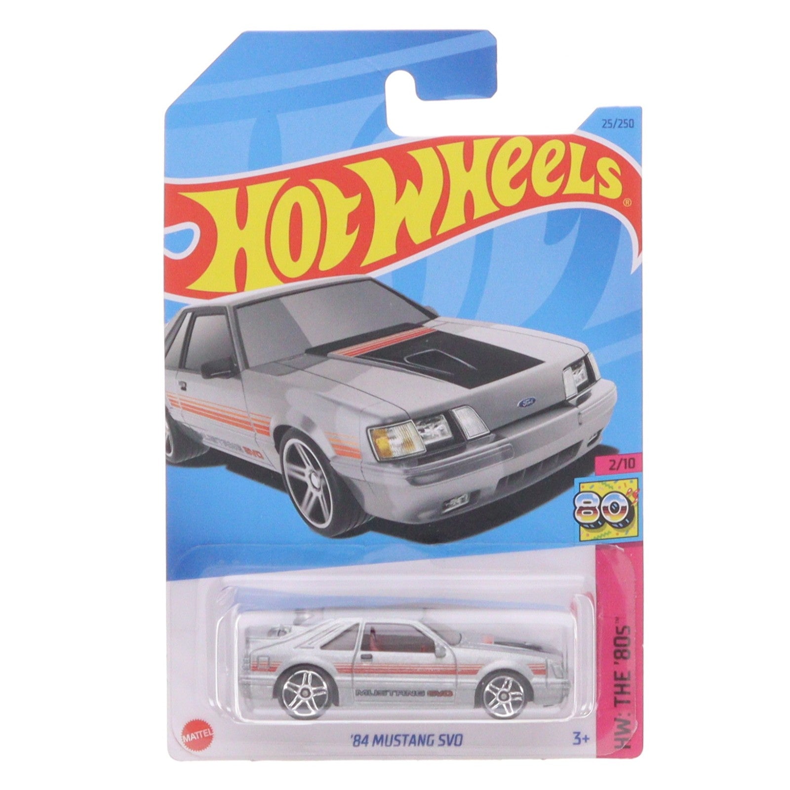 【中古即納】[MDL] Hot Wheels(ホットウィール) HW:THE '80s 1/64 '84 MUSTANG SVO(シルバー×ブラック×レッド) 完成品 ミニカー(HKG80) マテル(20220328)