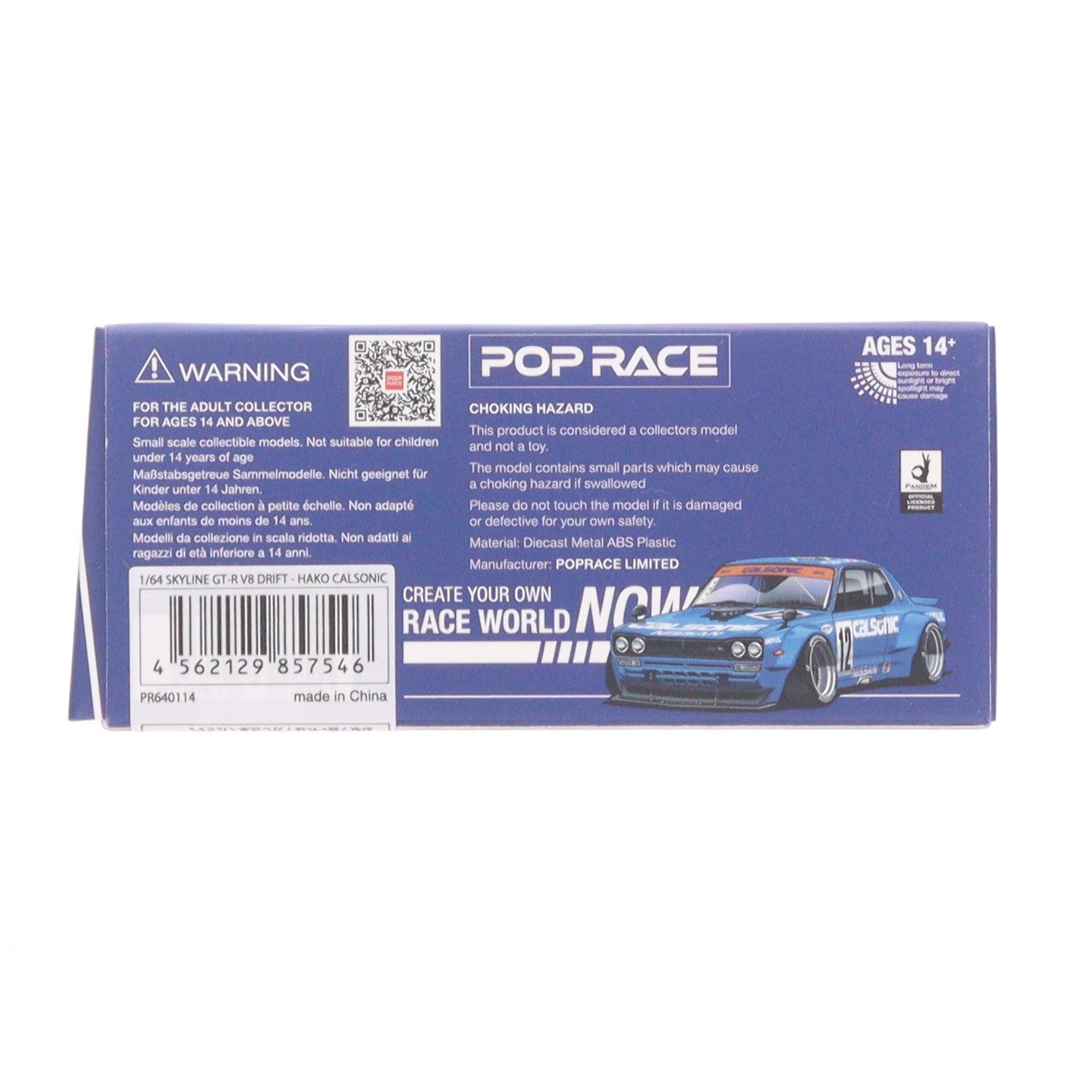 【中古即納】[MDL] 1/64 SKYLINE GT-R V8 DRIFT (HAKOSUKA) CALSONIC(スカイラインGT-R V8ドリフト ハコスカ カルソニック) 完成品 ミニカー(PR640114) POP RACE(ポップレース)(20260724)