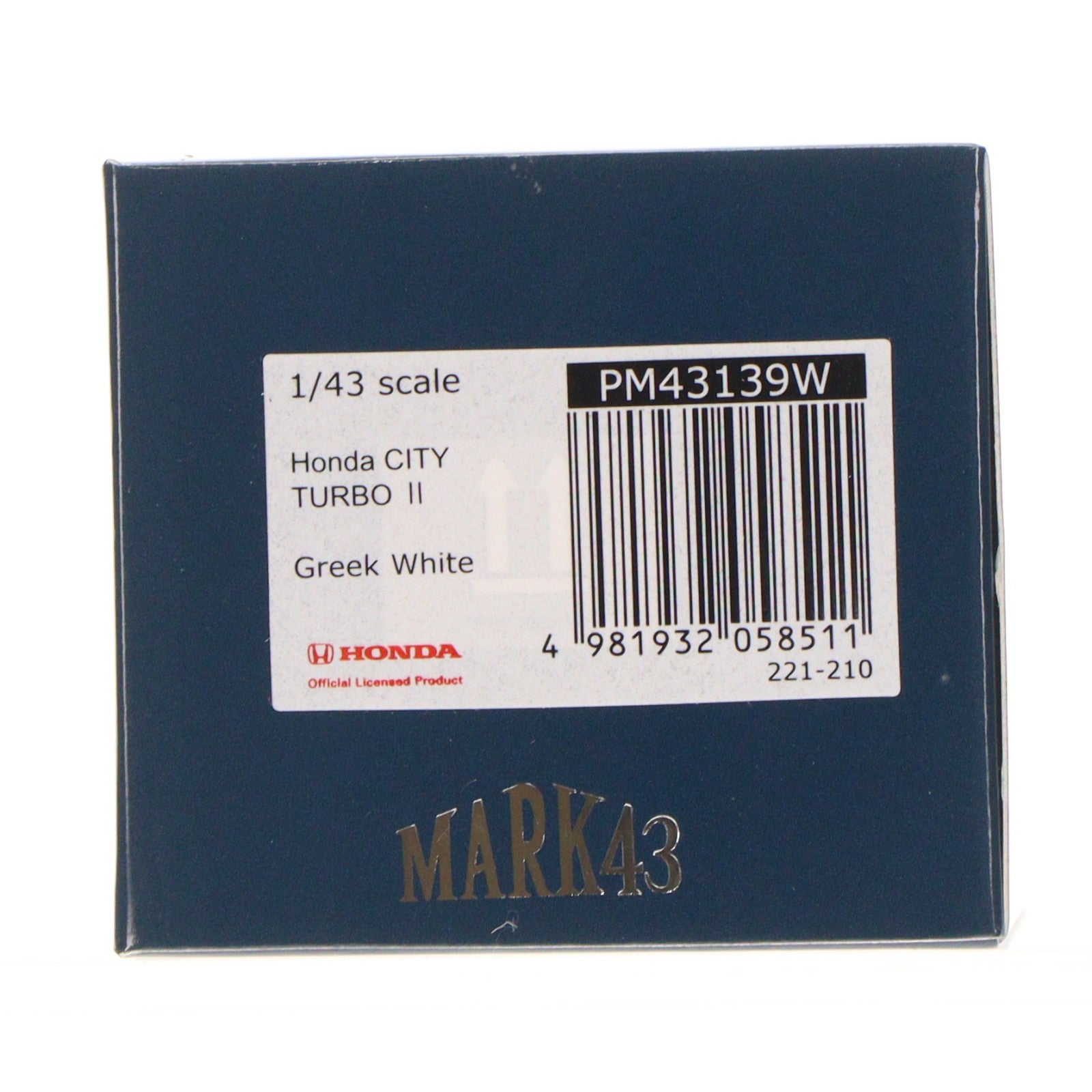 【中古即納】[MDL] 1/43 ホンダ CITY TURBO(シティ ターボ) II(グリークホワイト) 完成品 ミニカー(PM43139W) MARK43/ホビージャパン(20220128)