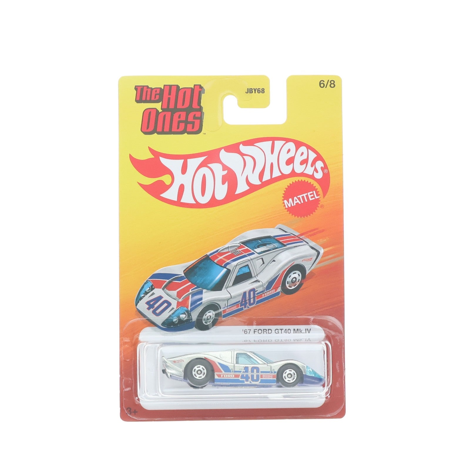 【中古即納】[MDL] Hot Wheels(ホットウィール) The Hot ones 1/64 '67 FORD GT40 Mk.IV #40(シルバー×オレンジ×ブルー) 完成品 ミニカー(JKX45) マテル(20220328)