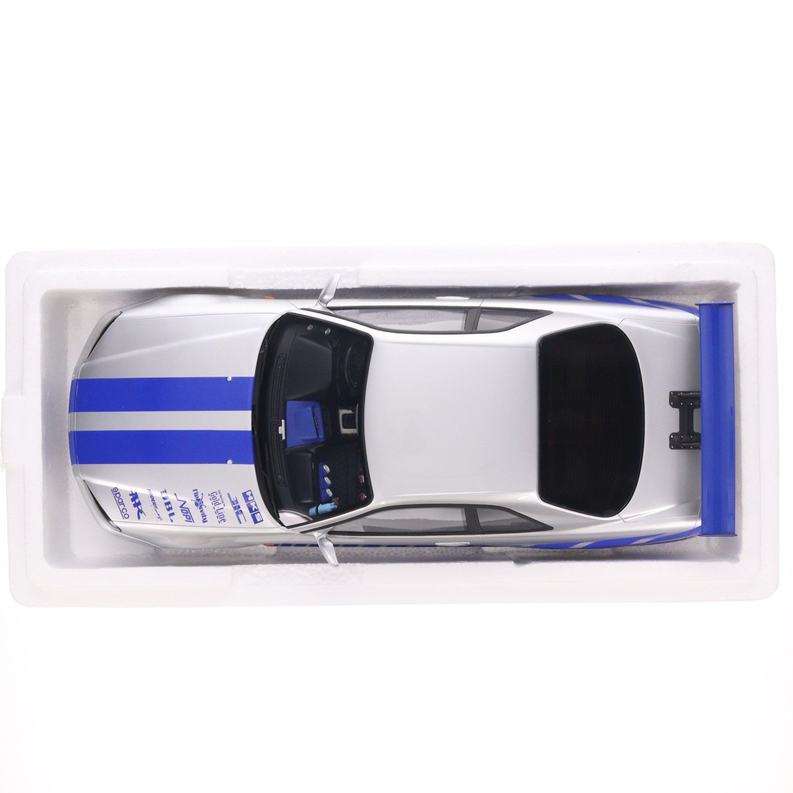 【中古即納】[MDL] 1/12 日産 スカイライン R34 GT-R 2001 Fast & Furious(シルバー/ブルーストライプ) ワイルド・スピードX2 完成品 ミニカー(KSR12007A) 京商(20260425)