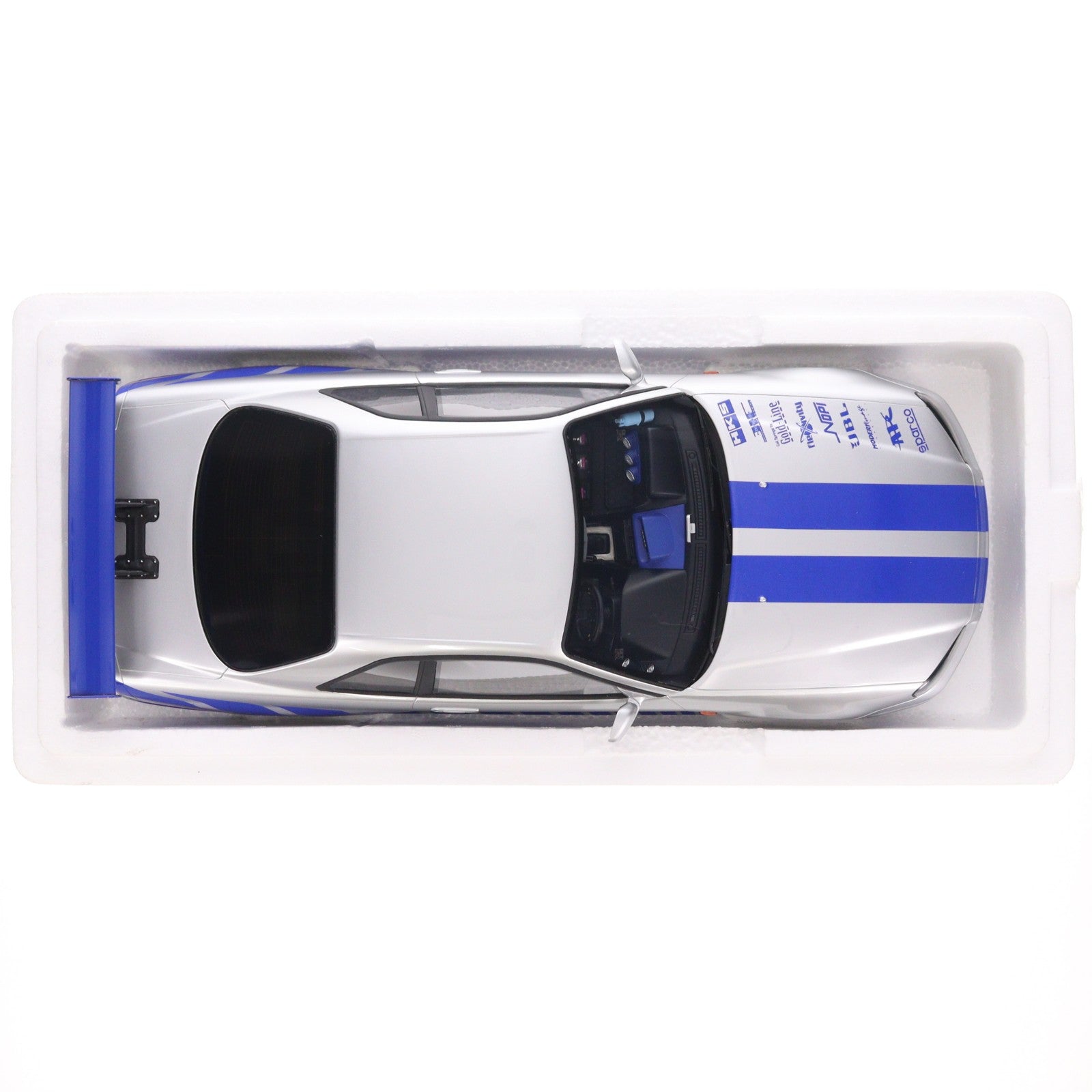 【中古即納】[MDL] 1/12 日産 スカイライン R34 GT-R 2001 Fast & Furious(シルバー/ブルーストライプ) ワイルド・スピードX2 完成品 ミニカー(KSR12007A) 京商(20260425)