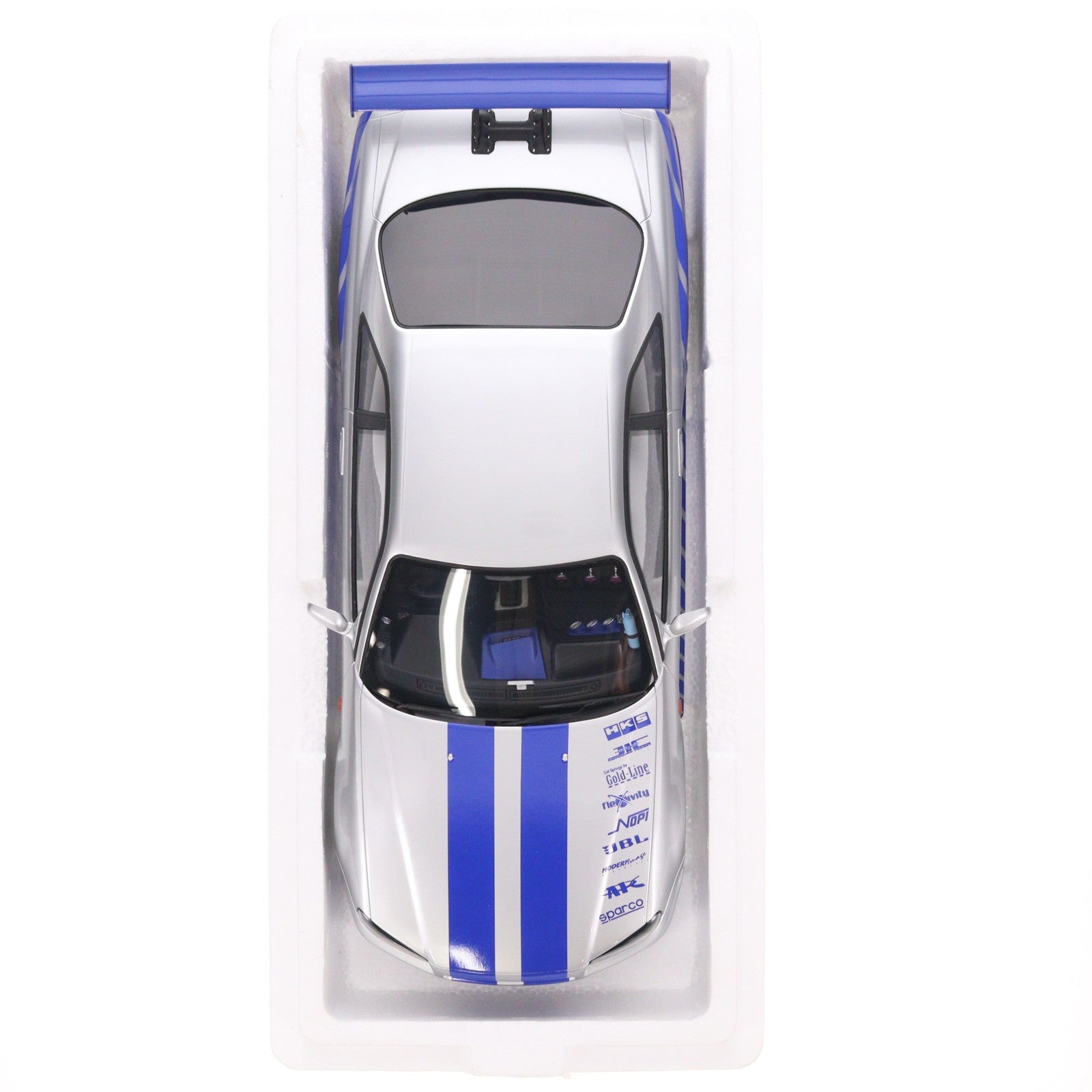 【中古即納】[MDL] 1/12 日産 スカイライン R34 GT-R 2001 Fast & Furious(シルバー/ブルーストライプ) ワイルド・スピードX2 完成品 ミニカー(KSR12007A) 京商(20260425)