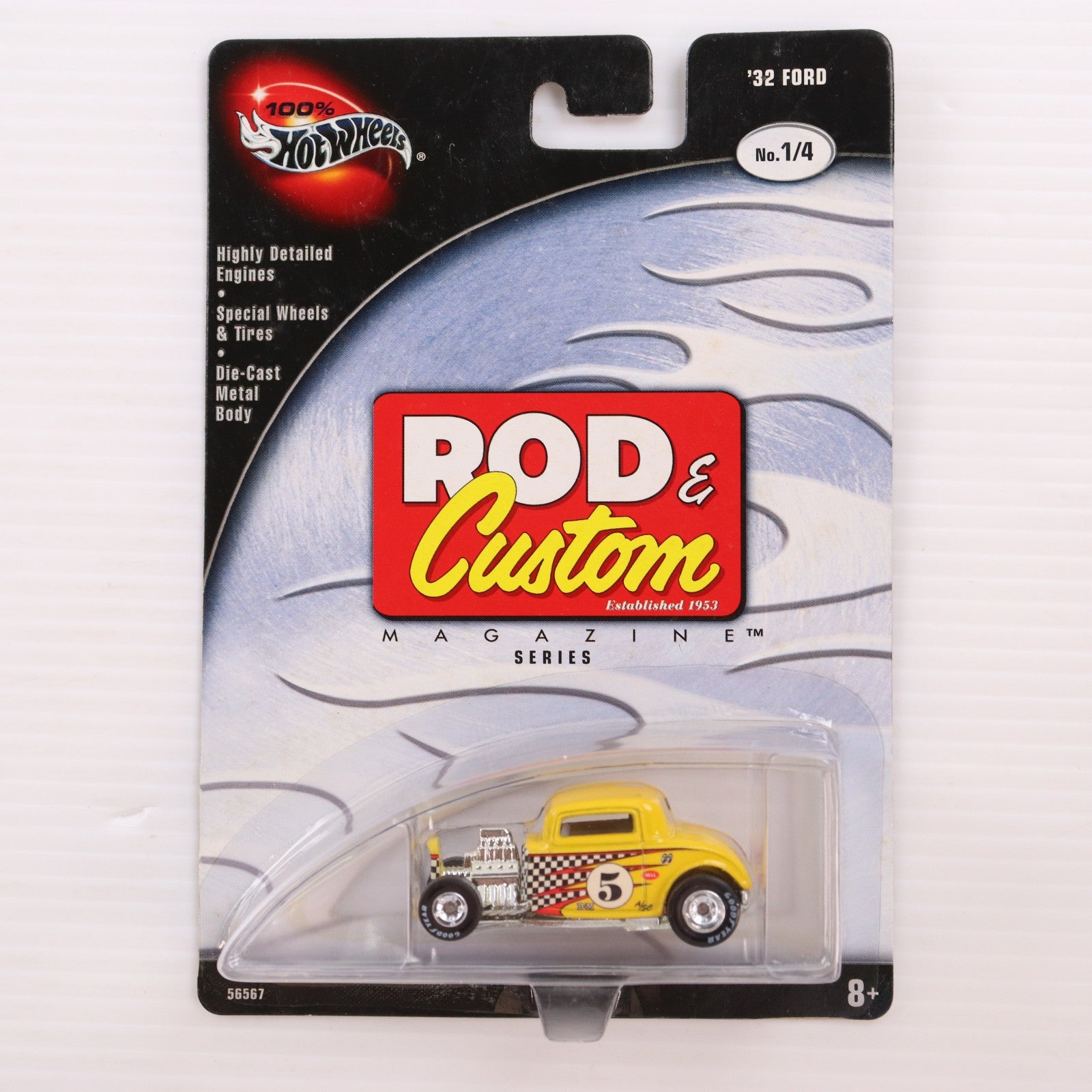 【中古即納】[MDL] 100% Hot Wheels(ホットウィール) ROD&Custom MAGAZINE SERIES 1/64 '32 FORD #5(イエロー) 完成品 ミニカー(56567) マテル(20031231)