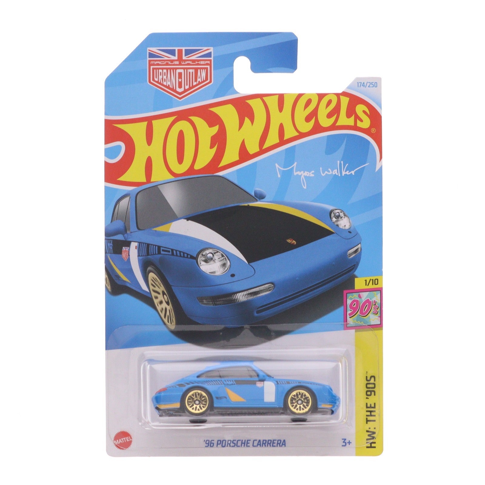 【中古即納】[MDL] Hot Wheels(ホットウィール) HW THE '90S 1/64 96 PORSCHE CARRERA(ブルー×ホワイト×イエロー) 完成品 ミニカー(HTB03) マテル(20220328)