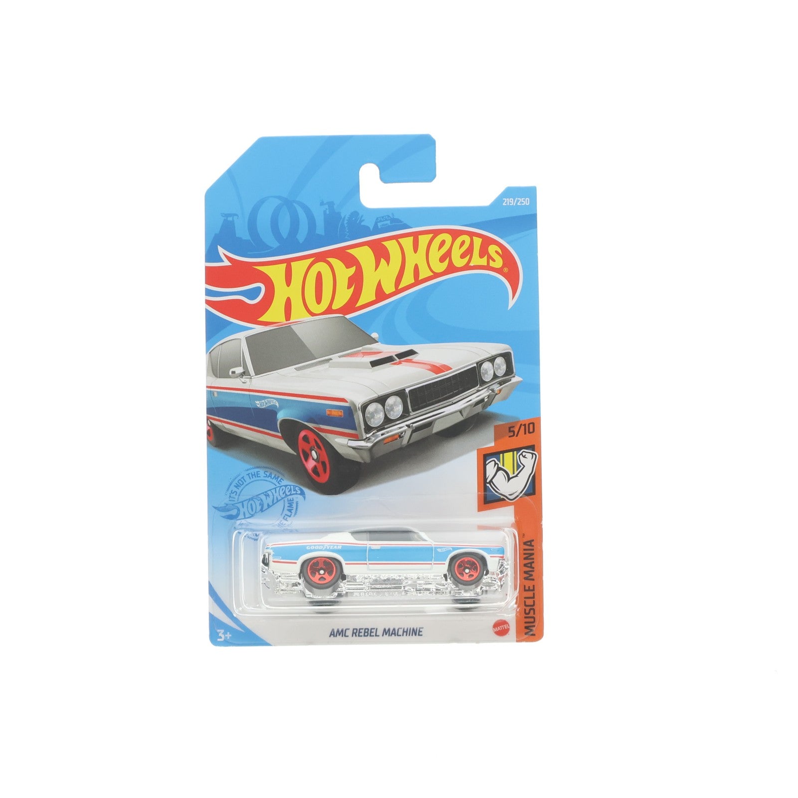 【中古即納】[MDL] Hot Wheels(ホットウィール) MUSCLE MANIA 1/64 AMC REBEL MACHINE(ホワイト×ライトブルー×レッド) 完成品 ミニカー(GTB44) マテル(20211231)