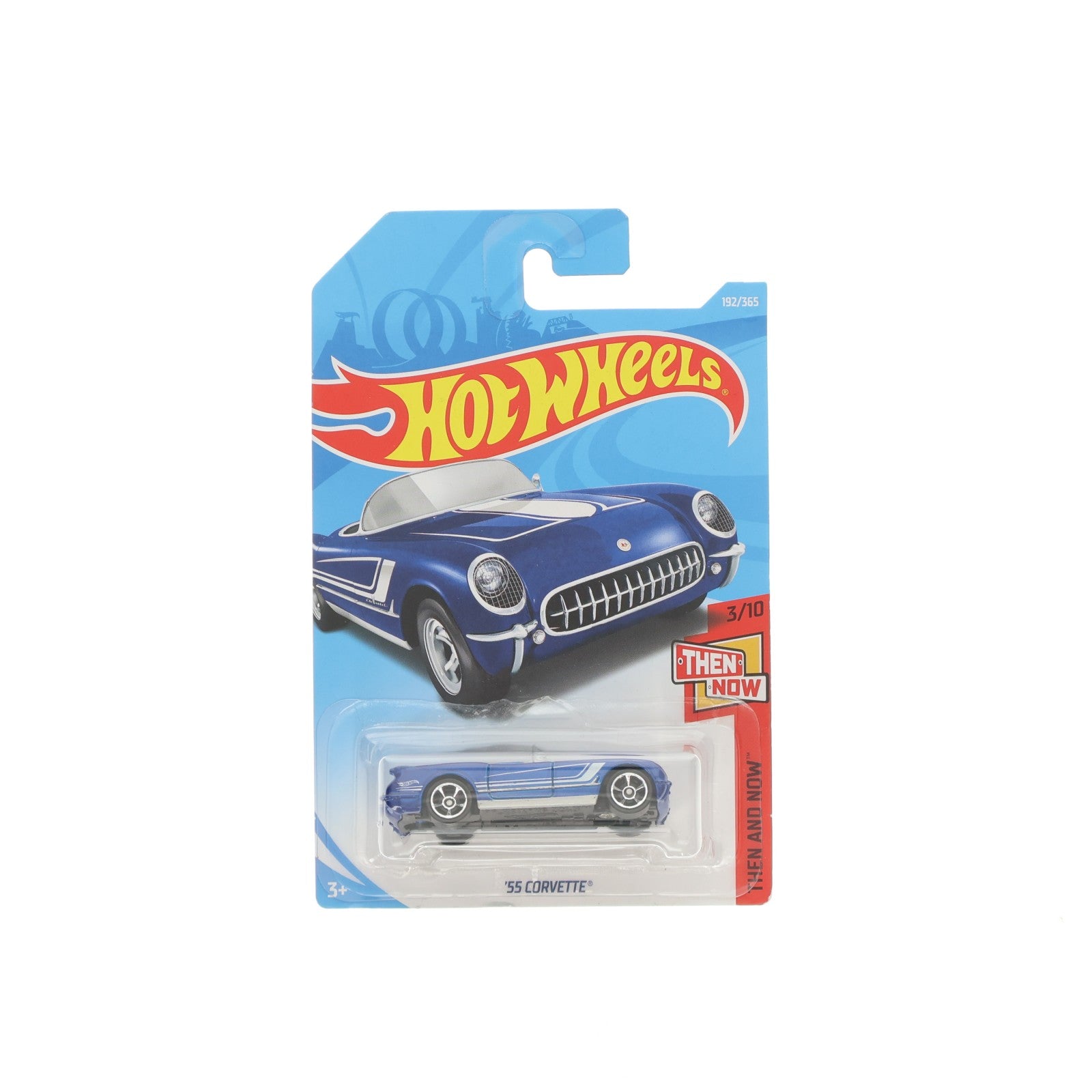【中古即納】[MDL] Hot Wheels(ホットウィール) THEN AND NOW 1/64 '55 CORVETTE(ブルー×ホワイト) 完成品 ミニカー(FKB19-D7C3) マテル(20181110)