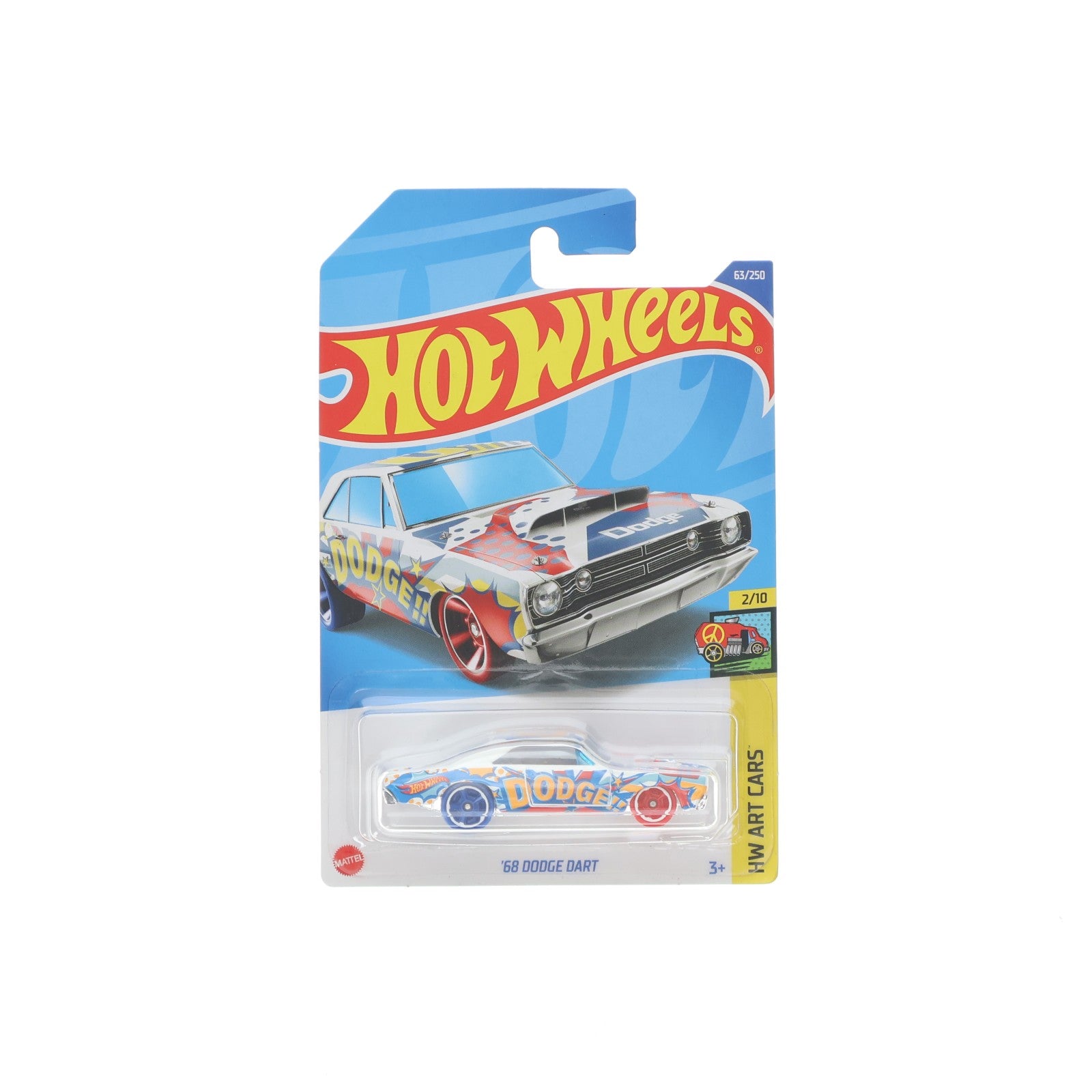 【中古即納】[MDL] Hot Wheels(ホットウィール) HW ART CARS 1/64 '68 DODGE DART(ホワイト×イエロー×ブルー) 完成品 ミニカー(HCW34) マテル(20221231)
