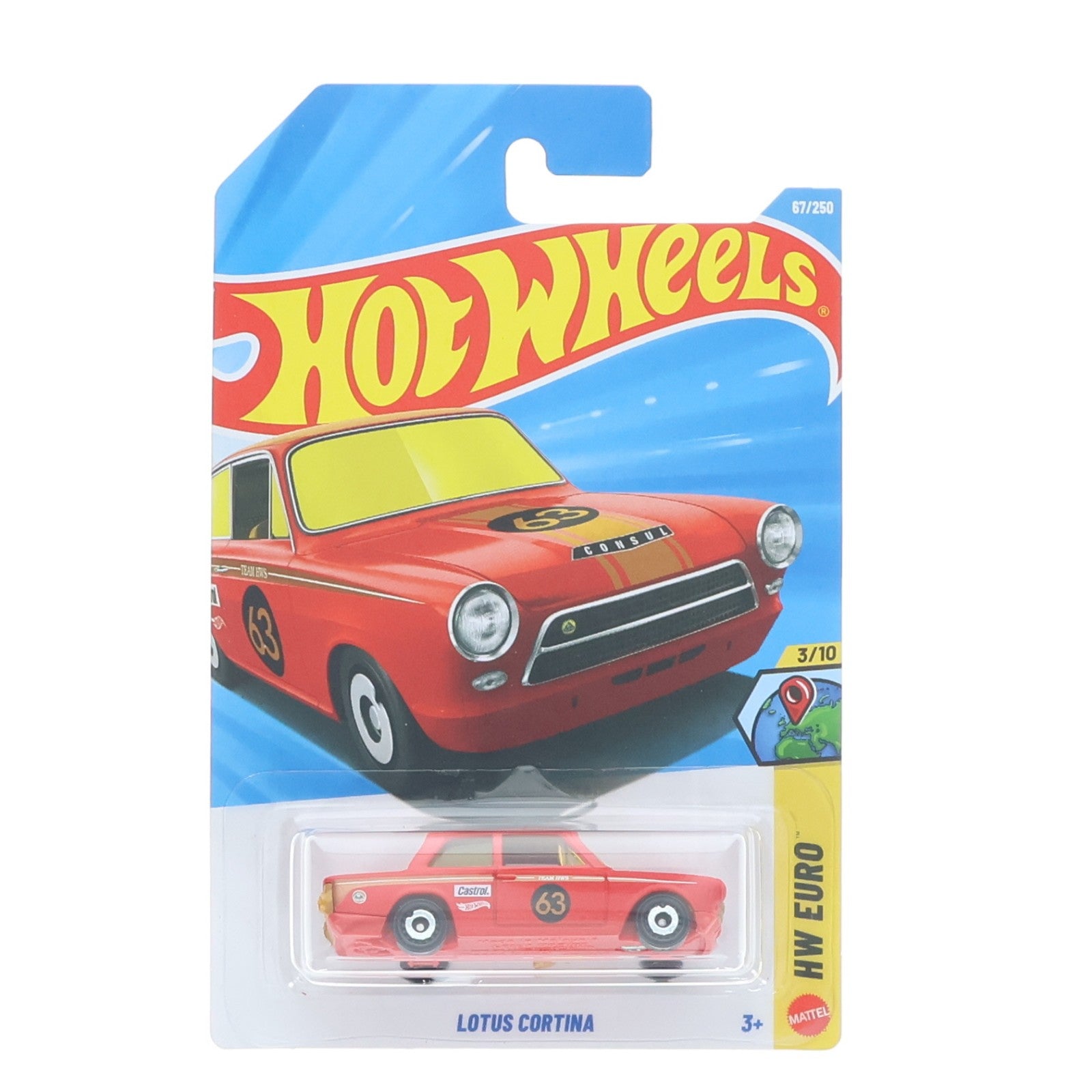 【中古即納】[MDL] Hot Wheels(ホットウィール) HW EURO 1/64 LOTUS CORTINA #63(レッド×クリアイエロー) 完成品 ミニカー(JJJ34) マテル(20220328)