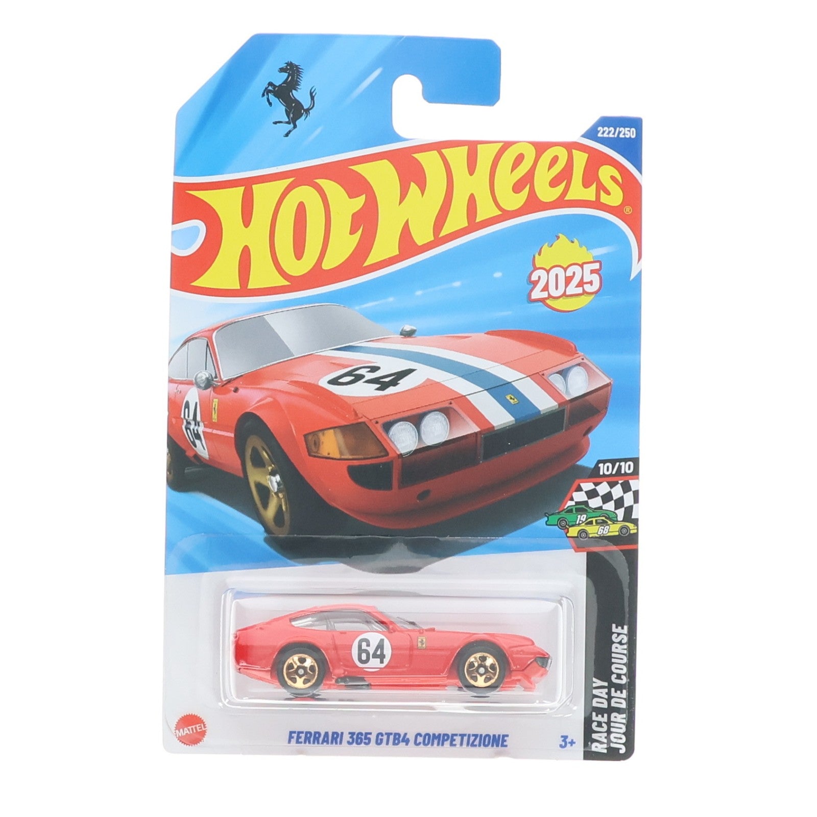 【中古即納】[MDL] Hot Wheels(ホットウィール) RACE DAY JOUR DE COURSE 1/64 FERRARI 365 GTB4 COMPETIZIONE #64(レッド×ホワイト×ブルー) 完成品 ミニカー(HYW48) マテル(20220328)