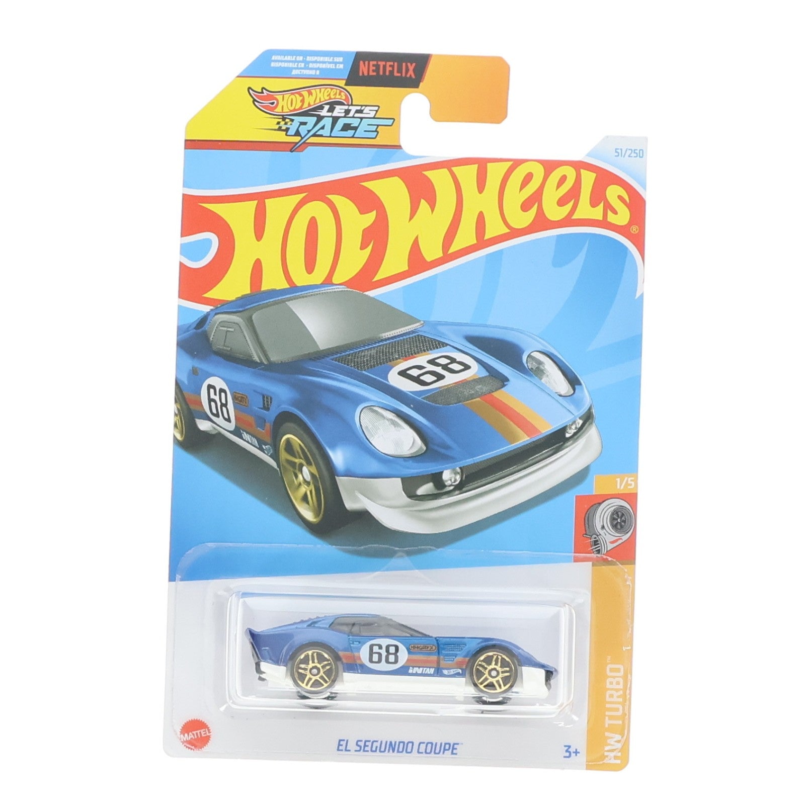 【中古即納】[MDL] Hot Wheels(ホットウィール) HW TURBO 1/64 EL SEGUNDO COUPE #68(ブルー×ホワイト×ゴールド) 完成品 ミニカー(HTD10) マテル(20220328)
