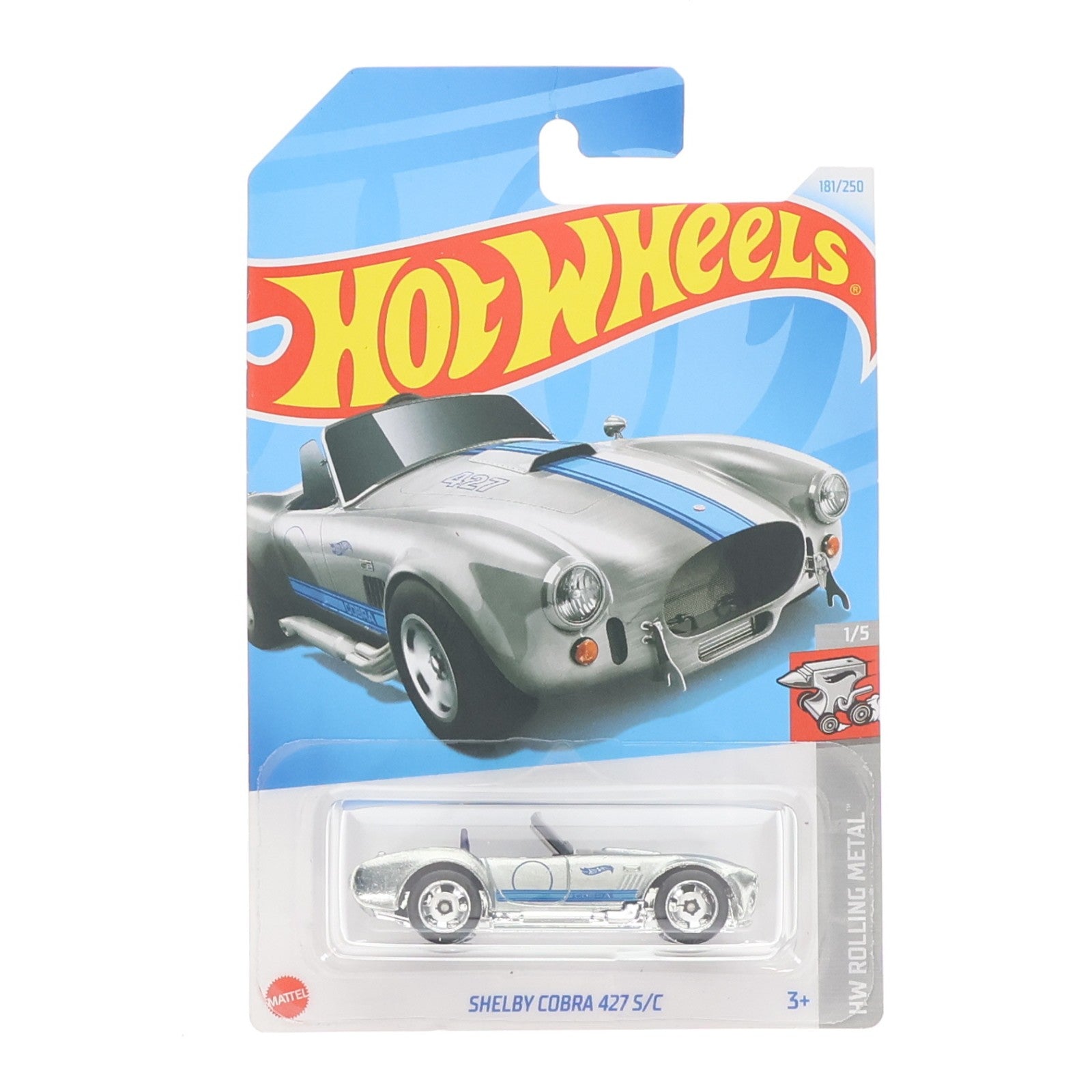 【中古即納】[MDL] Hot Wheels(ホットウィール) HW ROLLING METAL 1/64 SHELBY COBRA 427 S/C(シルバー×ブルー) 完成品 ミニカー(HTB53) マテル(20220328)