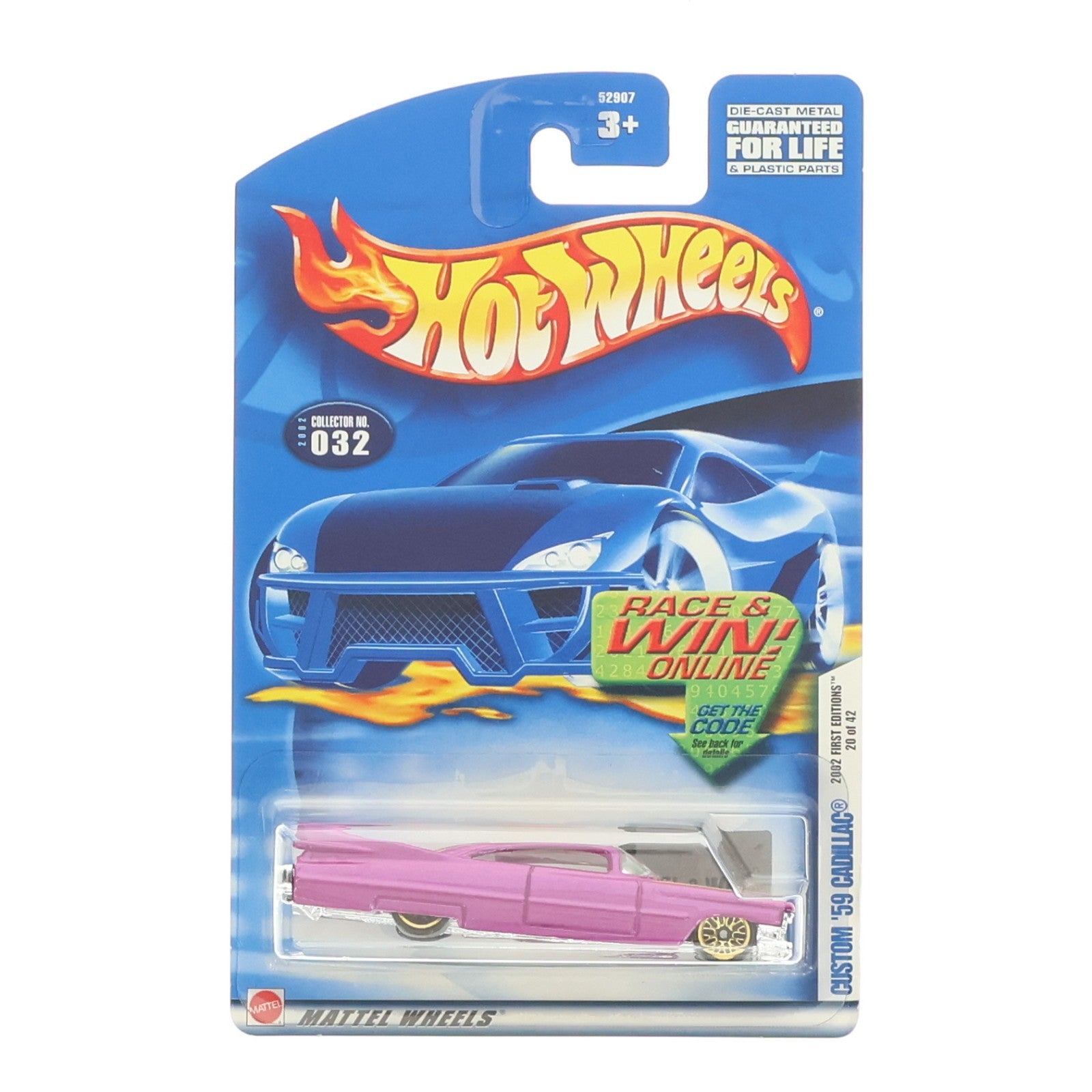 【中古即納】[MDL] Hot Wheels(ホットウィール) 2002 FIRST EDITIONS 1/64 CUSTOM '59 CADILLAC(パープル×オレンジ×ホワイト) 完成品 ミニカー(52907-E910) マテル(20021231)