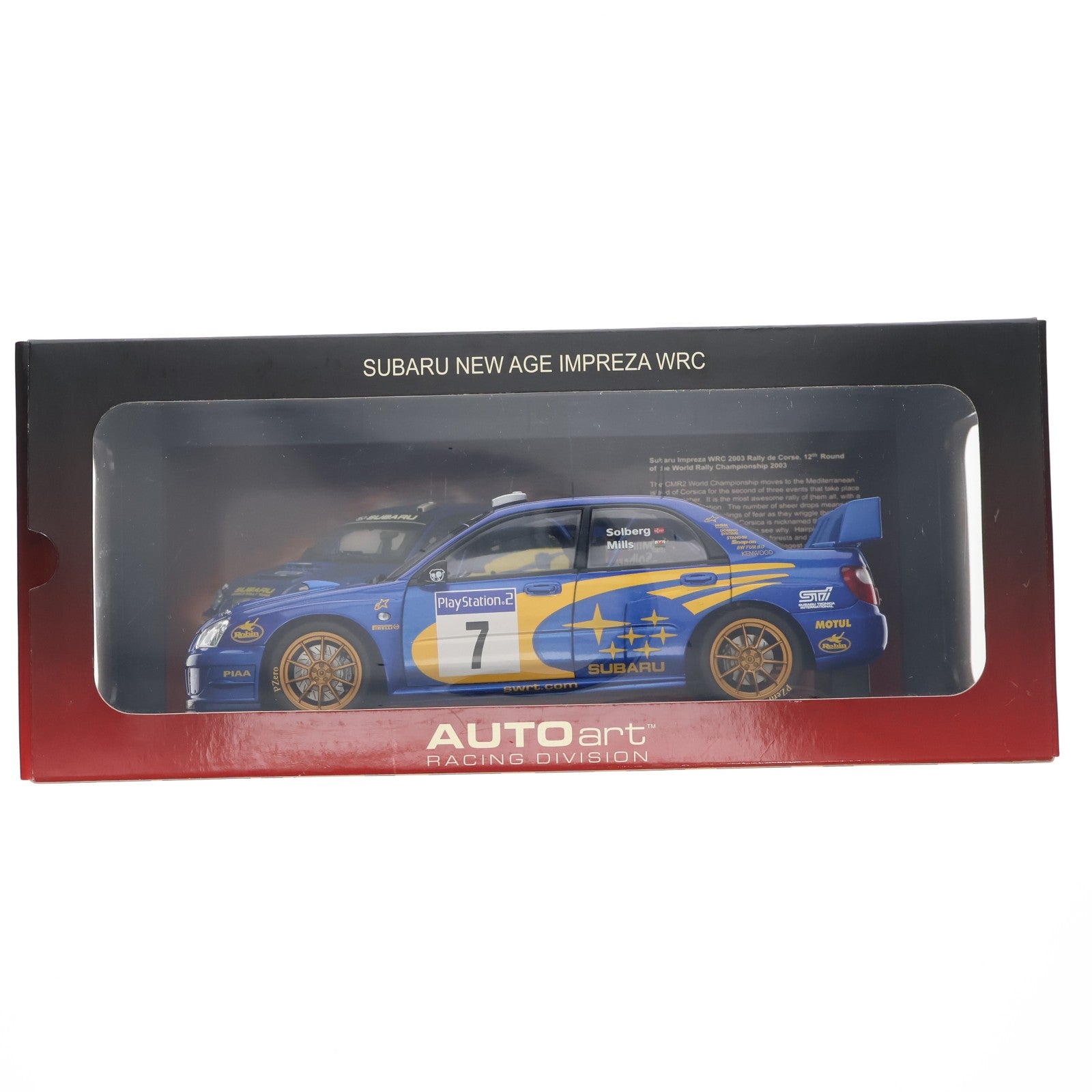 【中古即納】[MDL] RACING DIVISION 1/18 SUBARU NEW AGE IMPREZA(インプレッサ) WRC 2003 WINNER OF RALLY FRANCE MOTUL #7(ブルー×イエロー) 完成品 ミニカー(80393) AUTOart(オートアート)(20041231)