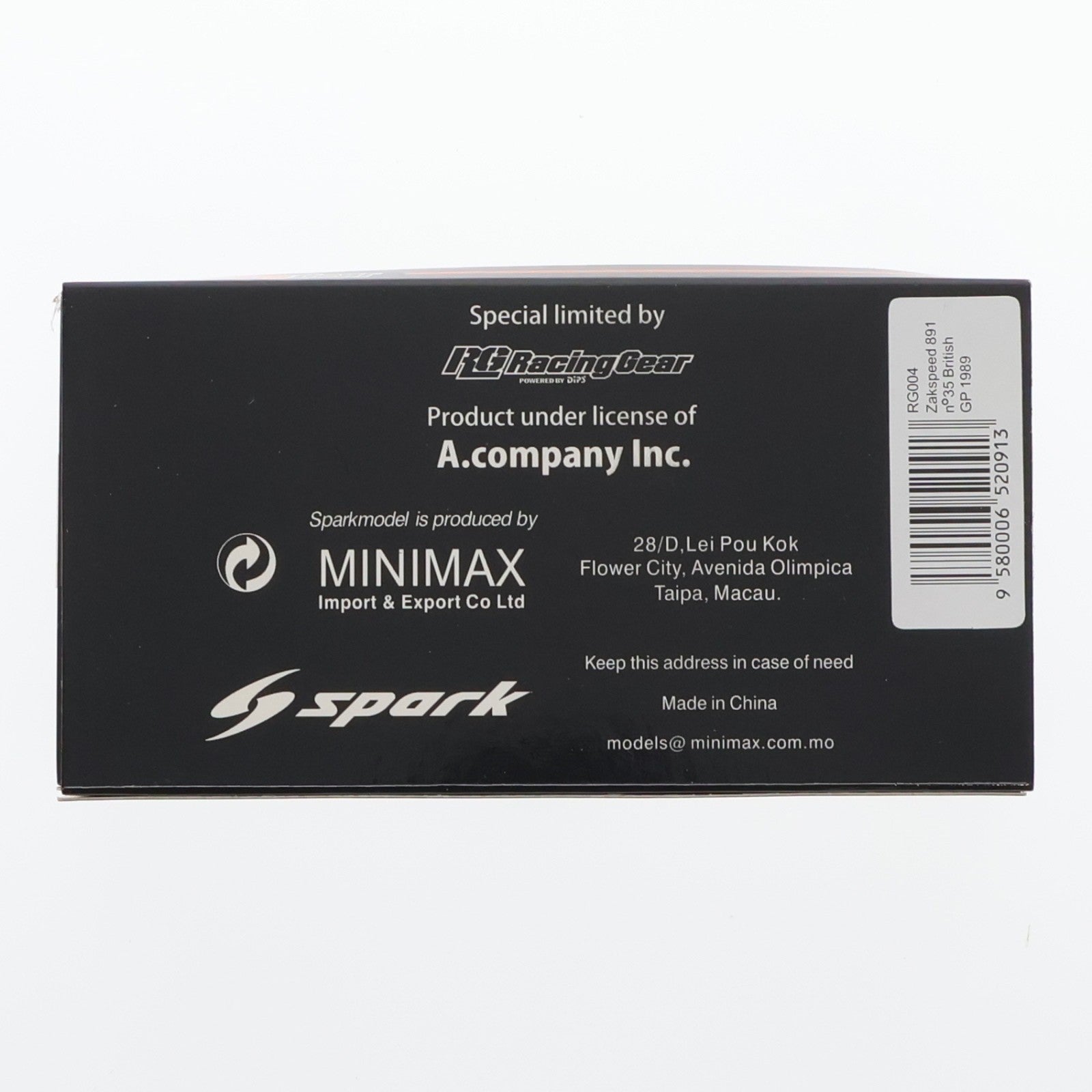 【中古即納】[MDL] 1/43 Zakspeed 891 British GP 1989 #35(レッド×ホワイト) RG Racing Gear別注 完成品 ミニカー(RG004) SPARK(スパーク)(20220328)