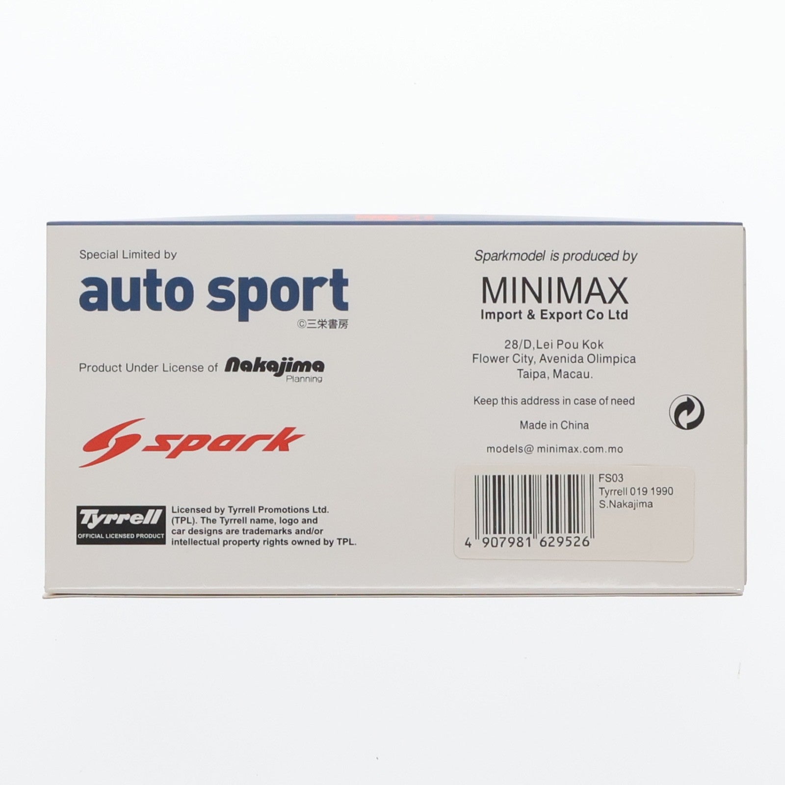 【中古即納】[MDL] autosport 50th anniversary 1/43 Tyrrell 019 1990 EPSON #3(ブルー×ホワイト) 完成品 ミニカー(FS03) SPARK(スパーク)(20220328)