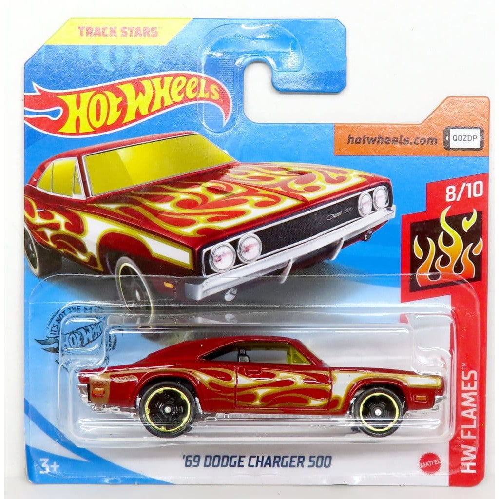 【中古即納】[MDL] Hot Wheels(ホットウィール) HW FLAMES 1/64 69 DODGE CHARGER 500(レッド×フレイムパターン) 完成品 ミニカー(GHG09) マテル(20200731)