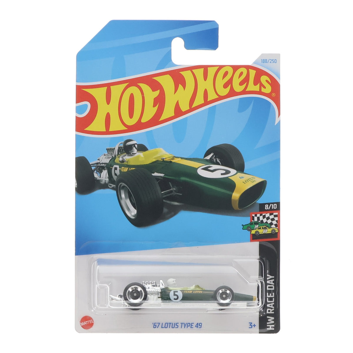 【中古即納】[MDL] Hot Wheels(ホットウィール) HW RACE DAY 1/64 '67 LOTUS TYPE 49(グリーン×イエロー) 完成品 ミニカー(HRY76) マテル(20240731)