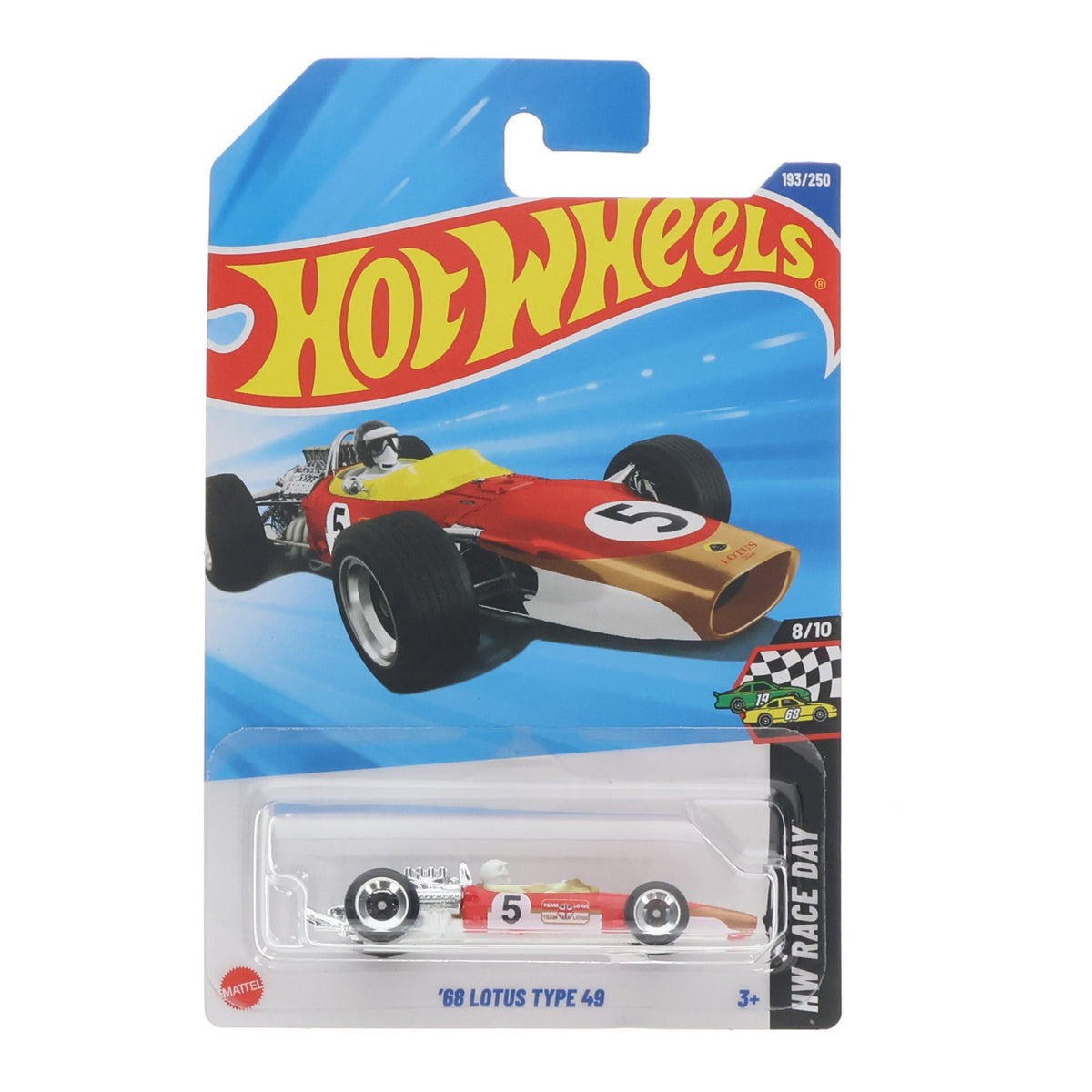 【中古即納】[MDL] Hot Wheels(ホットウィール) HW RACE DAY 1/64 '68 LOTUS TYPE 49 #5(レッド×ホワイト) 完成品 ミニカー(HYX18) マテル(20251031)