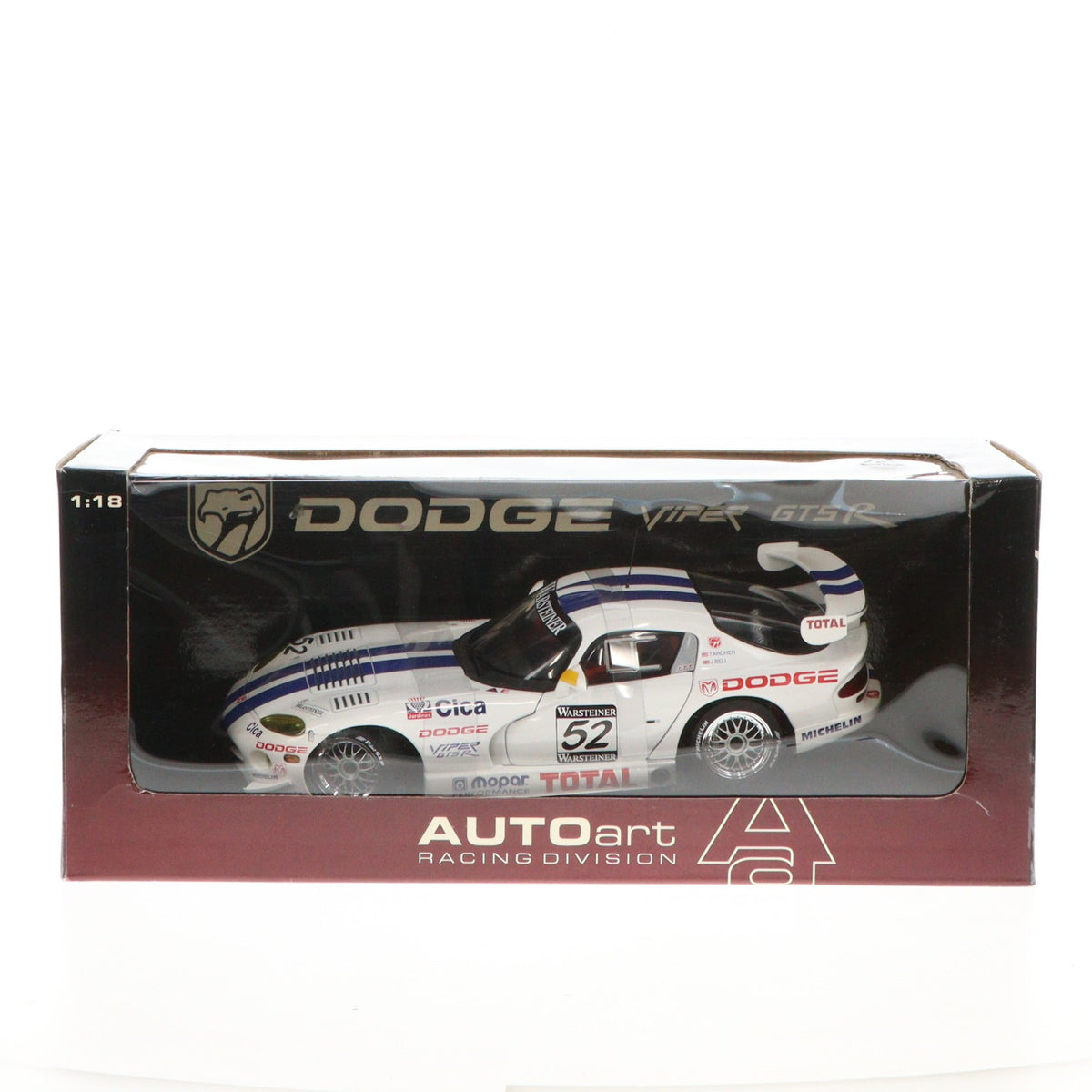 【中古即納】[MDL] 1/18 ダッジ バイパー GTS-R セブリング 1997 Cica #52(ホワイト×ブルー) 完成品 ミニカー(89722)(海外流通版) AUTOart(オートアート)(19991231)
