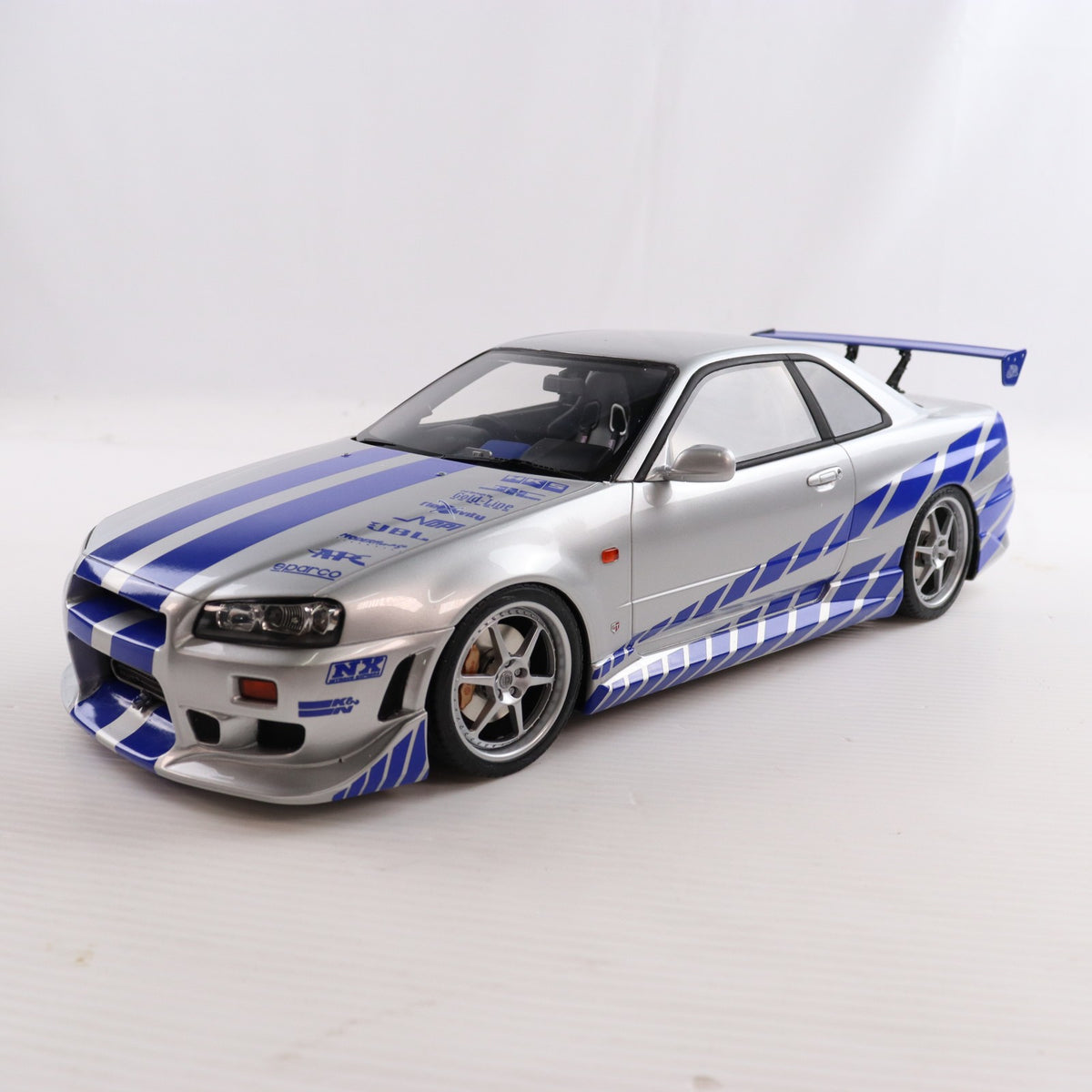 【中古即納】[MDL] 1/12 日産 スカイライン R34 GT-R 2001 Fast & Furious(シルバー/ブルーストライプ) ワイルド・スピードX2 完成品 ミニカー(KSR12007A) 京商(20260425)