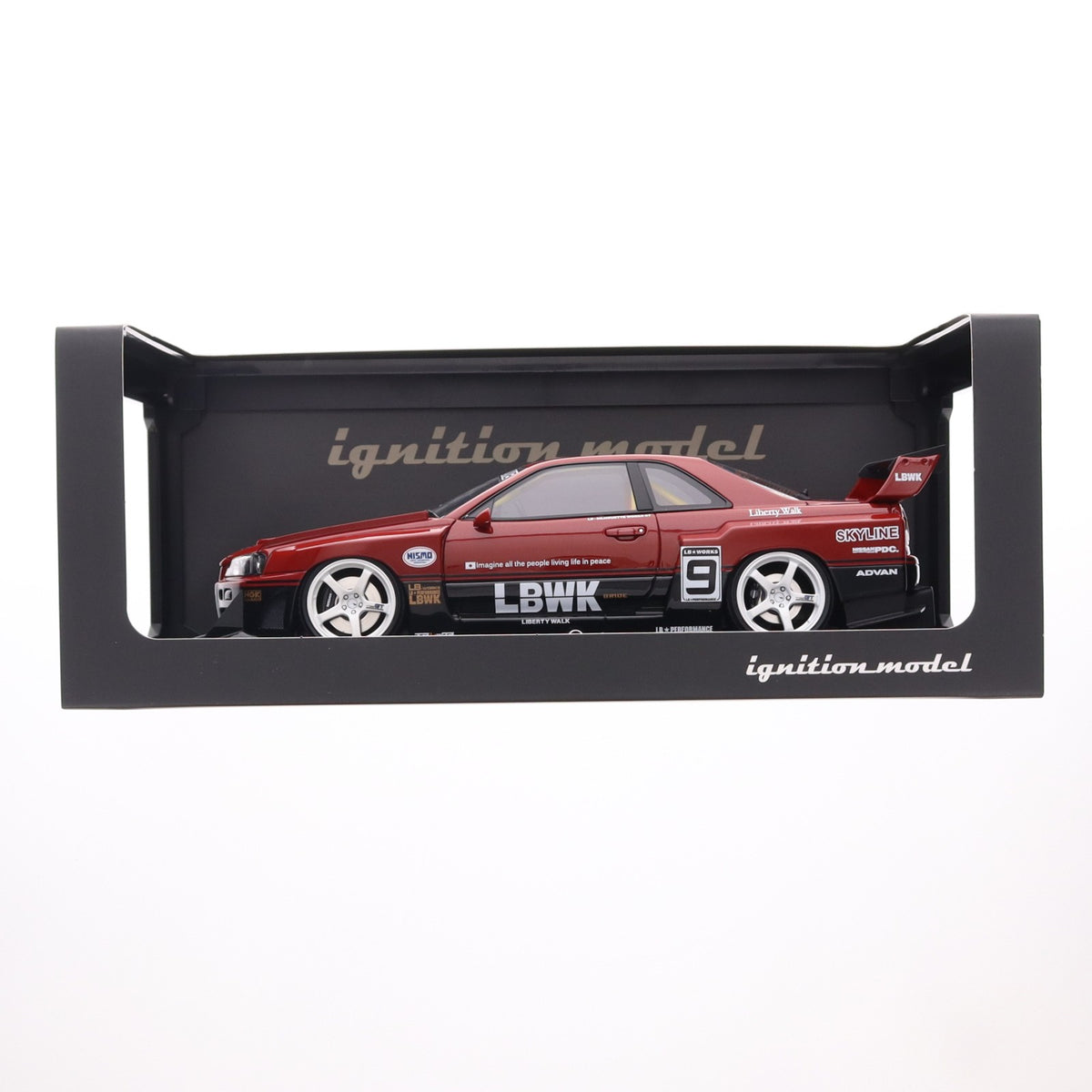 【中古即納】[MDL] 1/18 LB-ER34 Super Silhouette SKYLINE(スーパーシルエット スカイライン) #9(レッド×ブラック) 完成品 ミニカー(IG2706) ignition model(イグニッションモデル)(20221217)