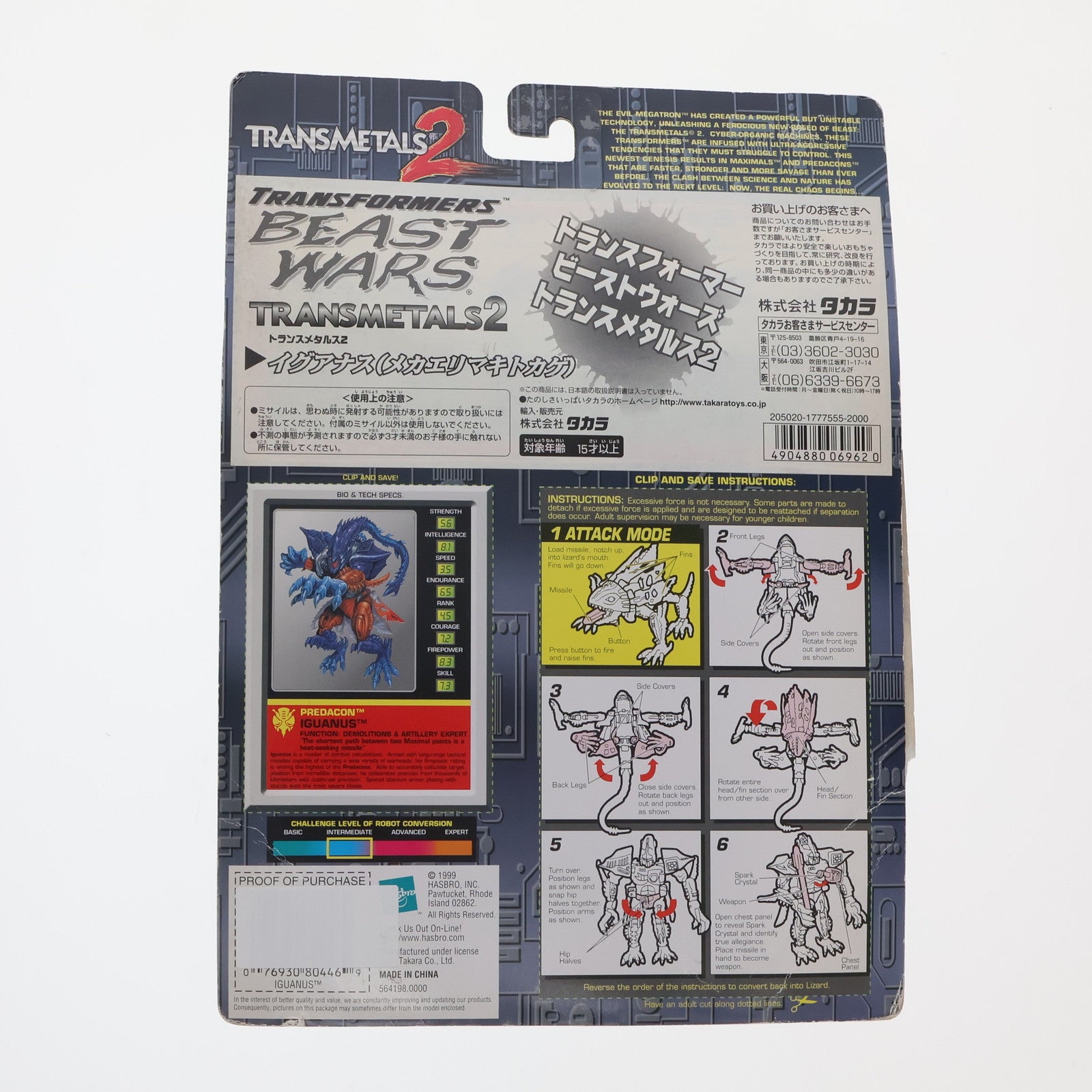 【中古即納】[TOY] トランスフォーマー ビーストウォーズ トランスメタルス2 イグアナス(メカエリマキトカゲ) ビーストウォーズメタルス 超生命体トランスフォーマー 完成トイ(80446) ハズブロ/タカラ(19991231)