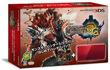 【中古即納】[3DS](本体)モンスターハンター3(トライ)G はじめてハンターパック ニンテンドー3DS フレアレッド同梱(CTR-S-RAAJ) 任天堂 (20120317)