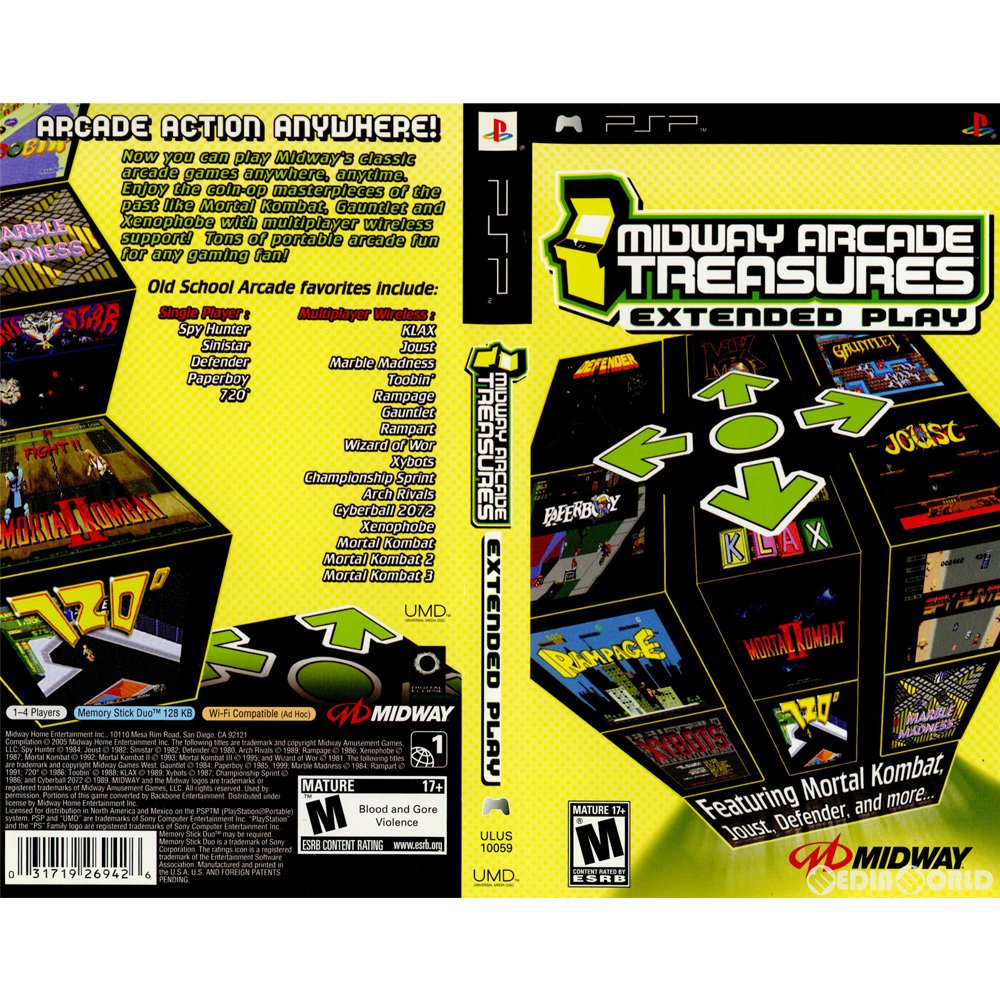 【中古即納】[PSP] MIDWAY ARCADE TRASURES-EXTENDED PLAY(ミッドウェイ アーケード トレジャーズエクステンデッドプレイ) (北米版) (ULUS-10059) (20150223)