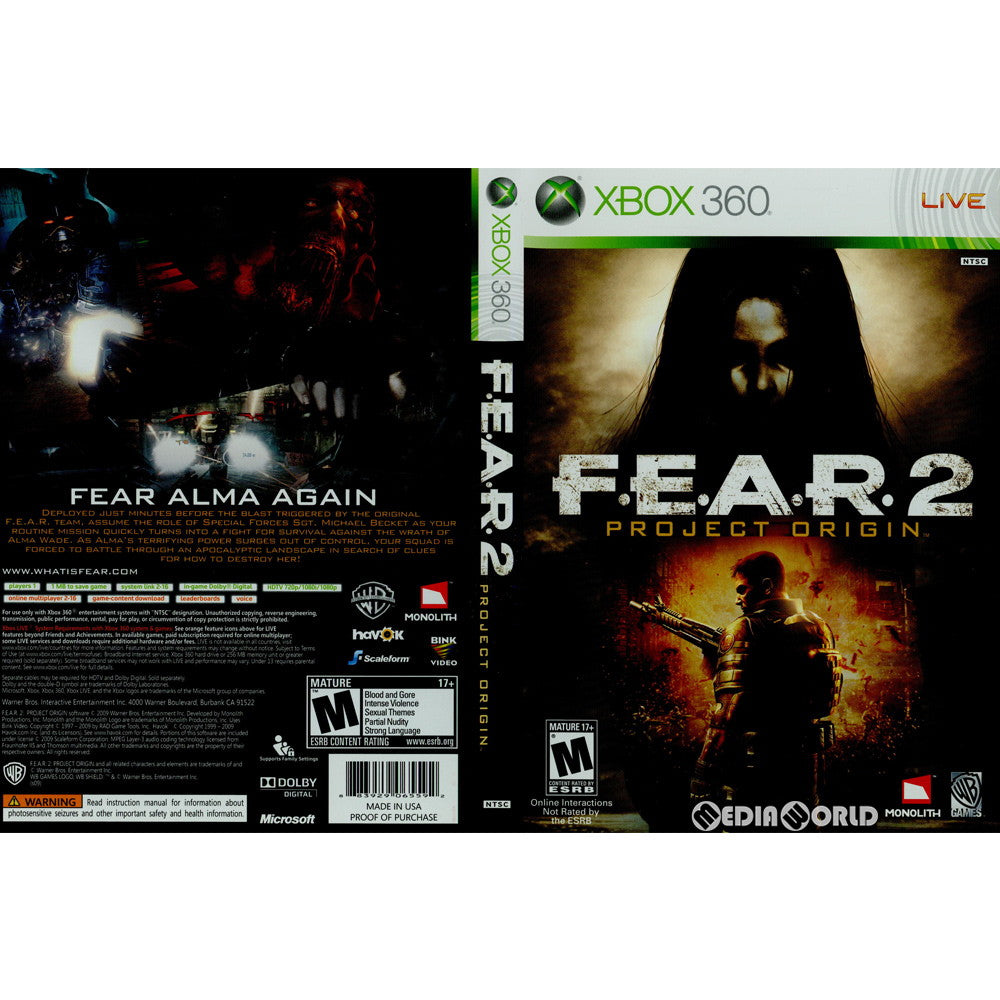 【中古即納】[表紙説明書なし][Xbox360]F.E.A.R.2: Project Origin(フィアー2:プロジェクト オリジン) 北米版(20090210)