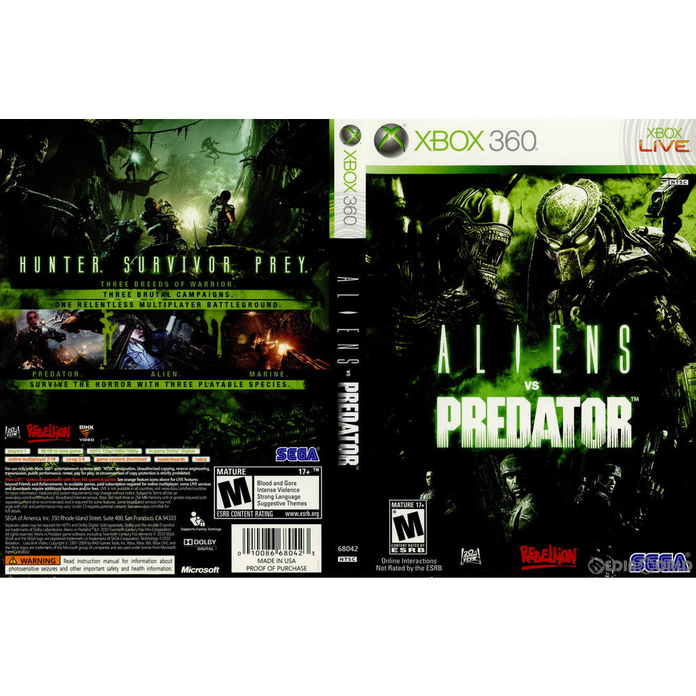 【中古即納】[Xbox360]ALIENS VS PREDATOR(エイリアン バーサス プレデター) 北米版(68042)(20100216)